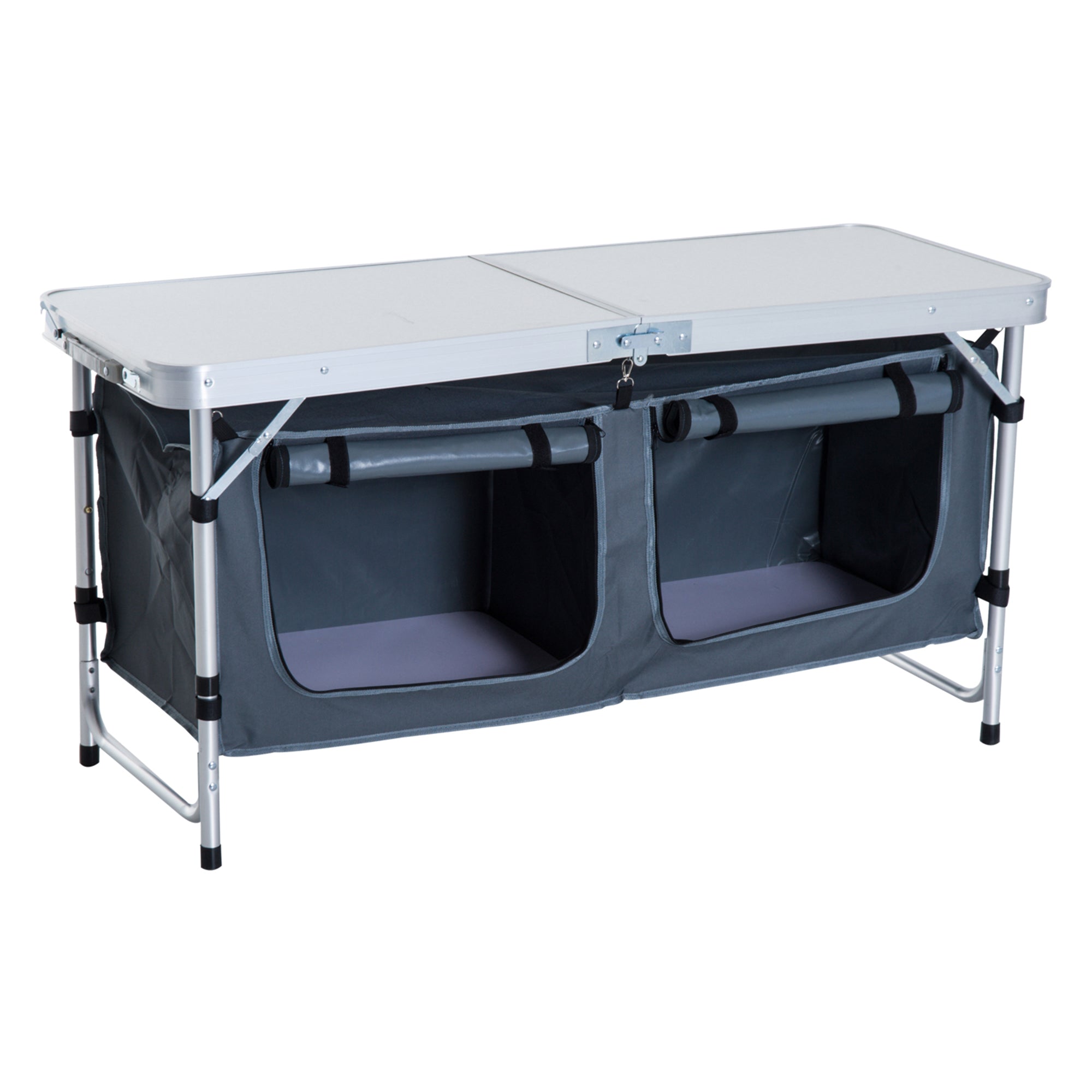 Outsunny Picnic Table Camping Folding Portable Dining Storage Garden Outdoor - Coffee, Black