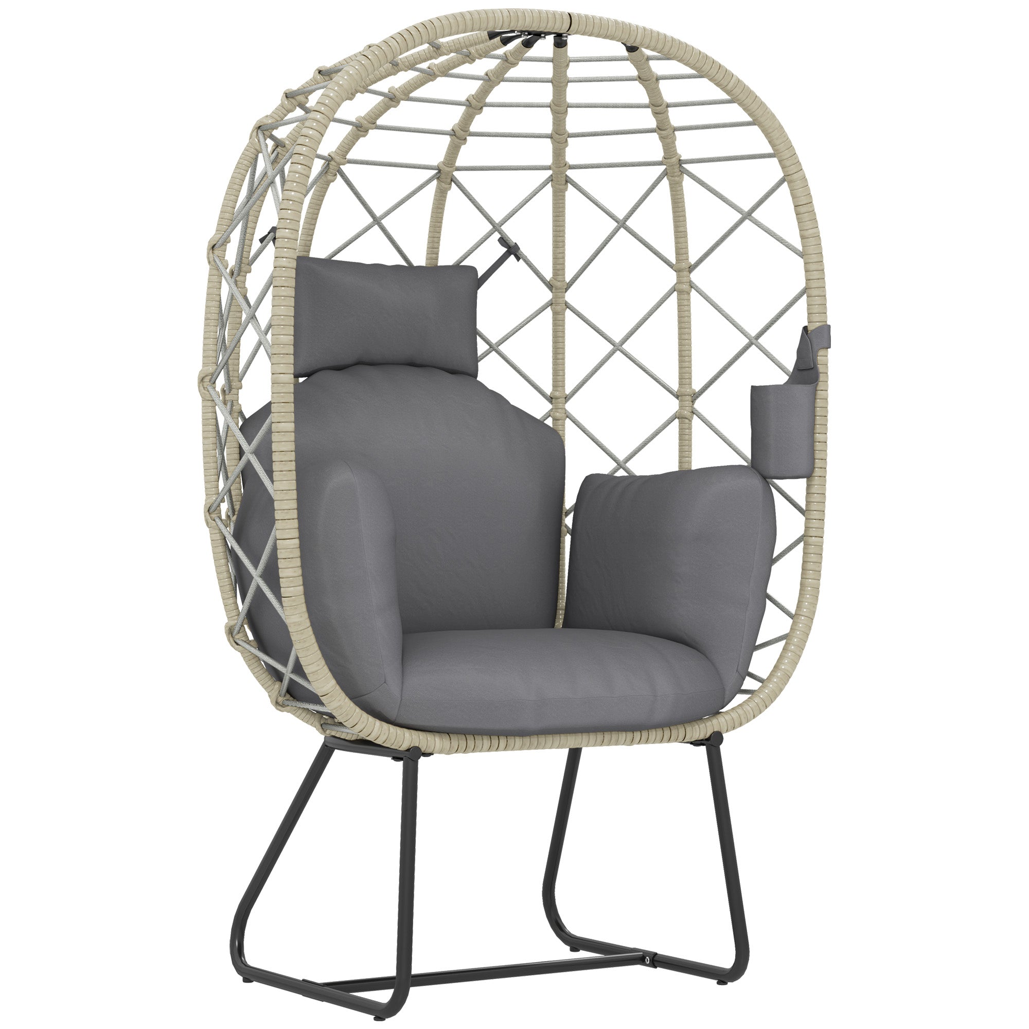 Outsunny Rattan Garden Egg Chair with Thickened Cushion, Headrest