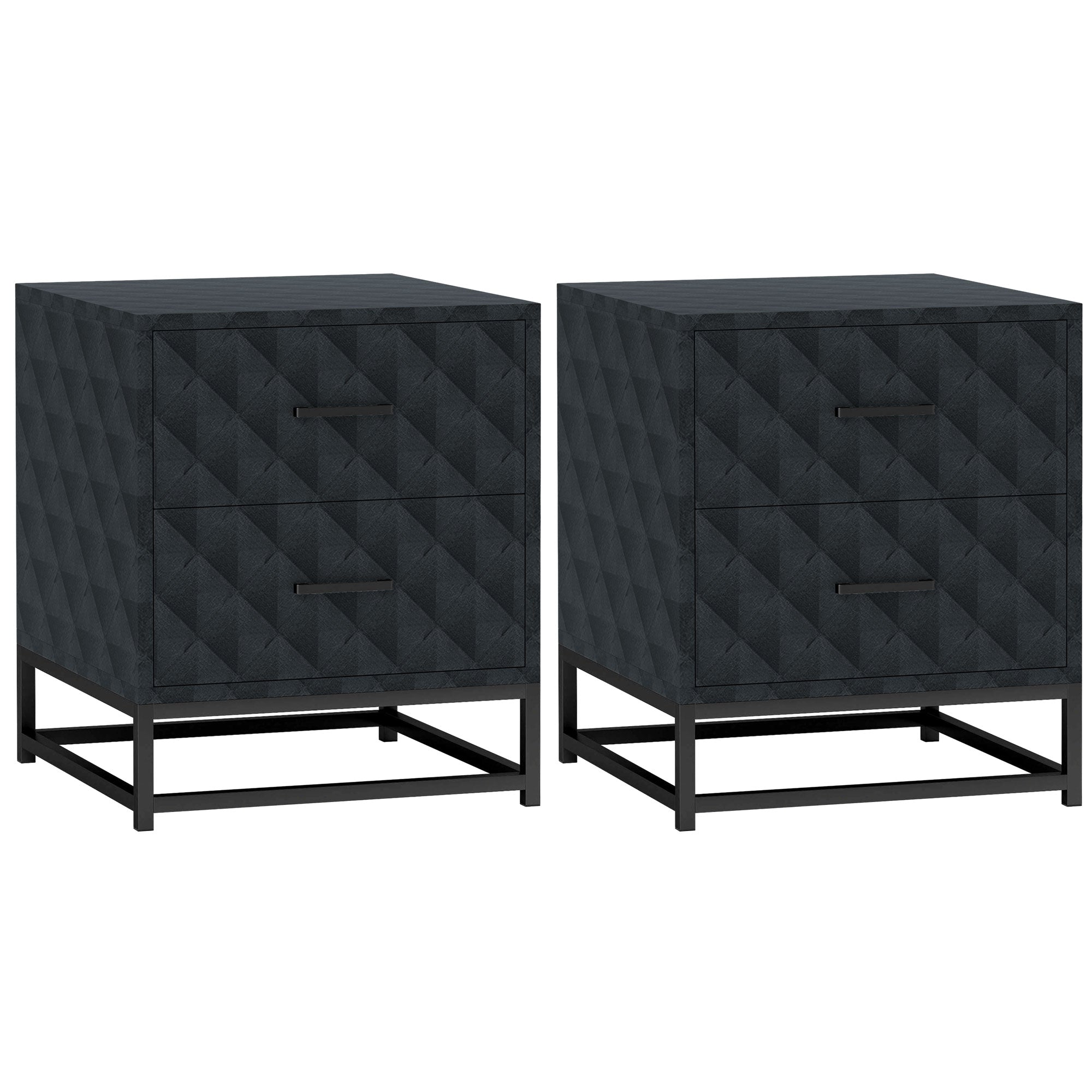 HOMCOM Bedside Table Set of , Nightstand with Drawers, Steel Legs