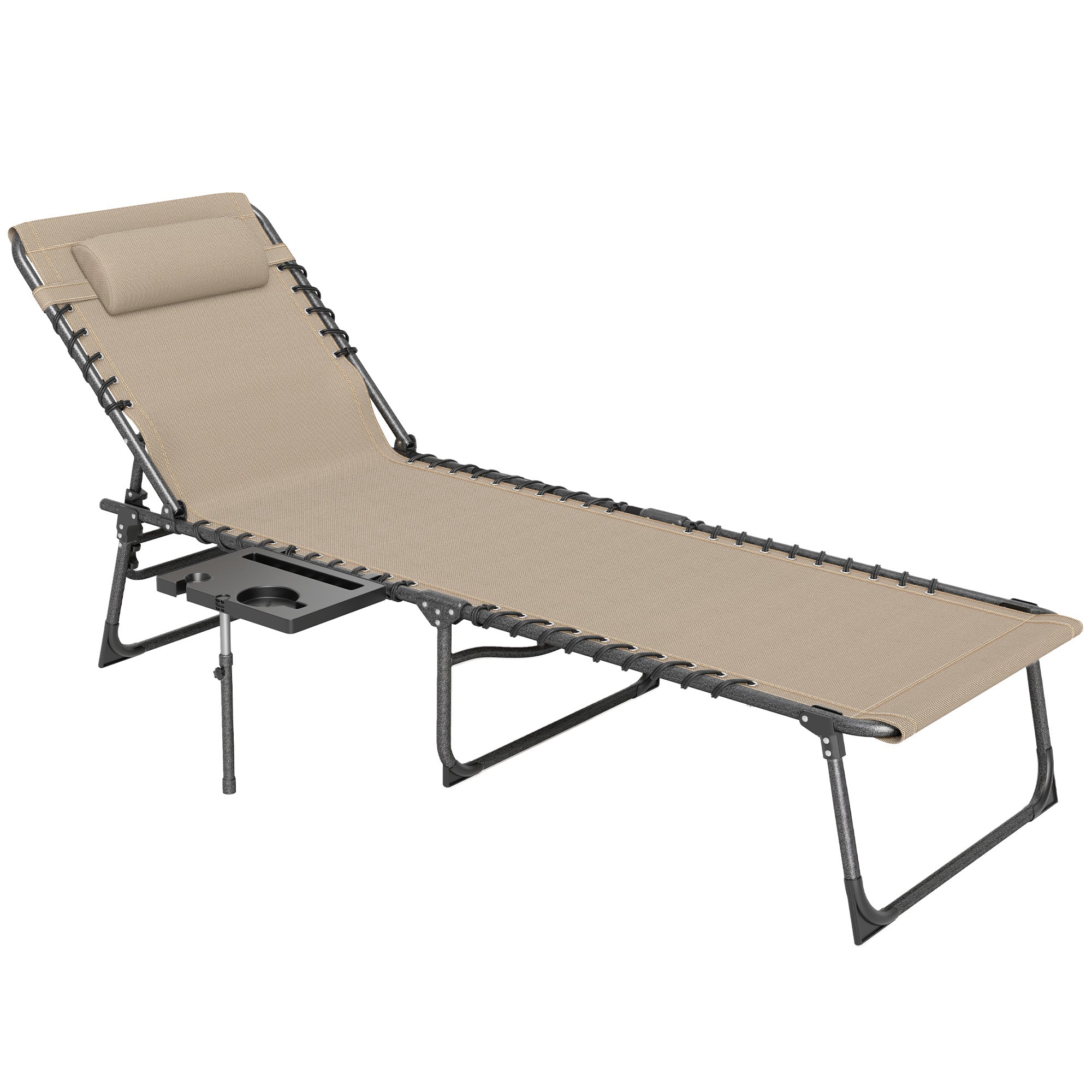 Outsunny Folding Sun Lounger with -Level Reclining Back, Side Table