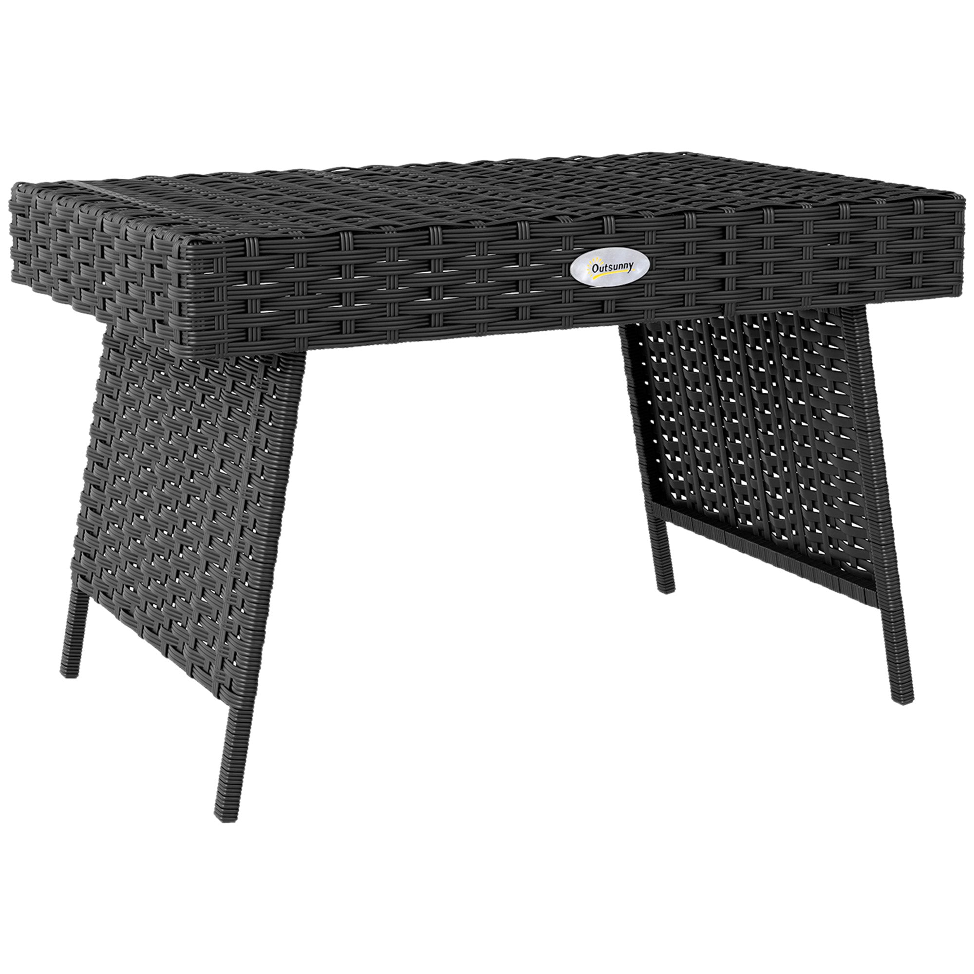 Outsunny Foldable Outdoor Coffee Table, Steel Frame Rattan Side Table
