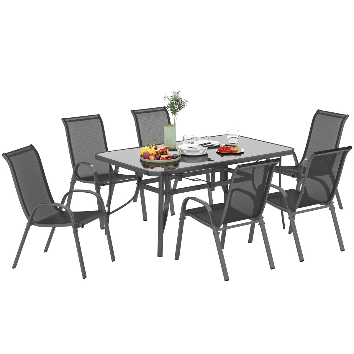Outsunny Piece Garden Dining Set w Dining Table and Chairs - Charcoal grey