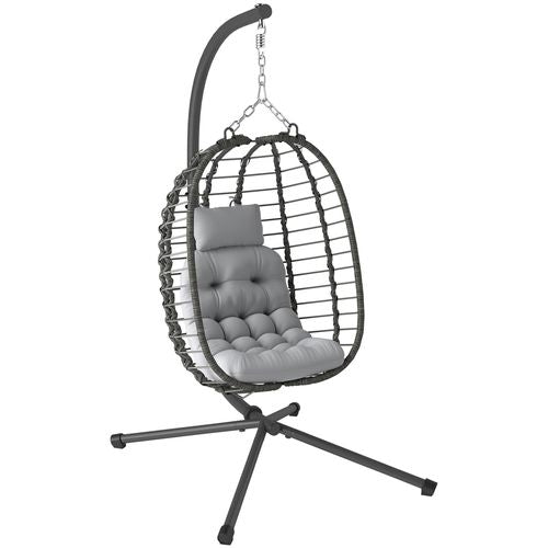 Outsunny Rattan Hanging Egg Chair w Stand, Cushion, Headrest