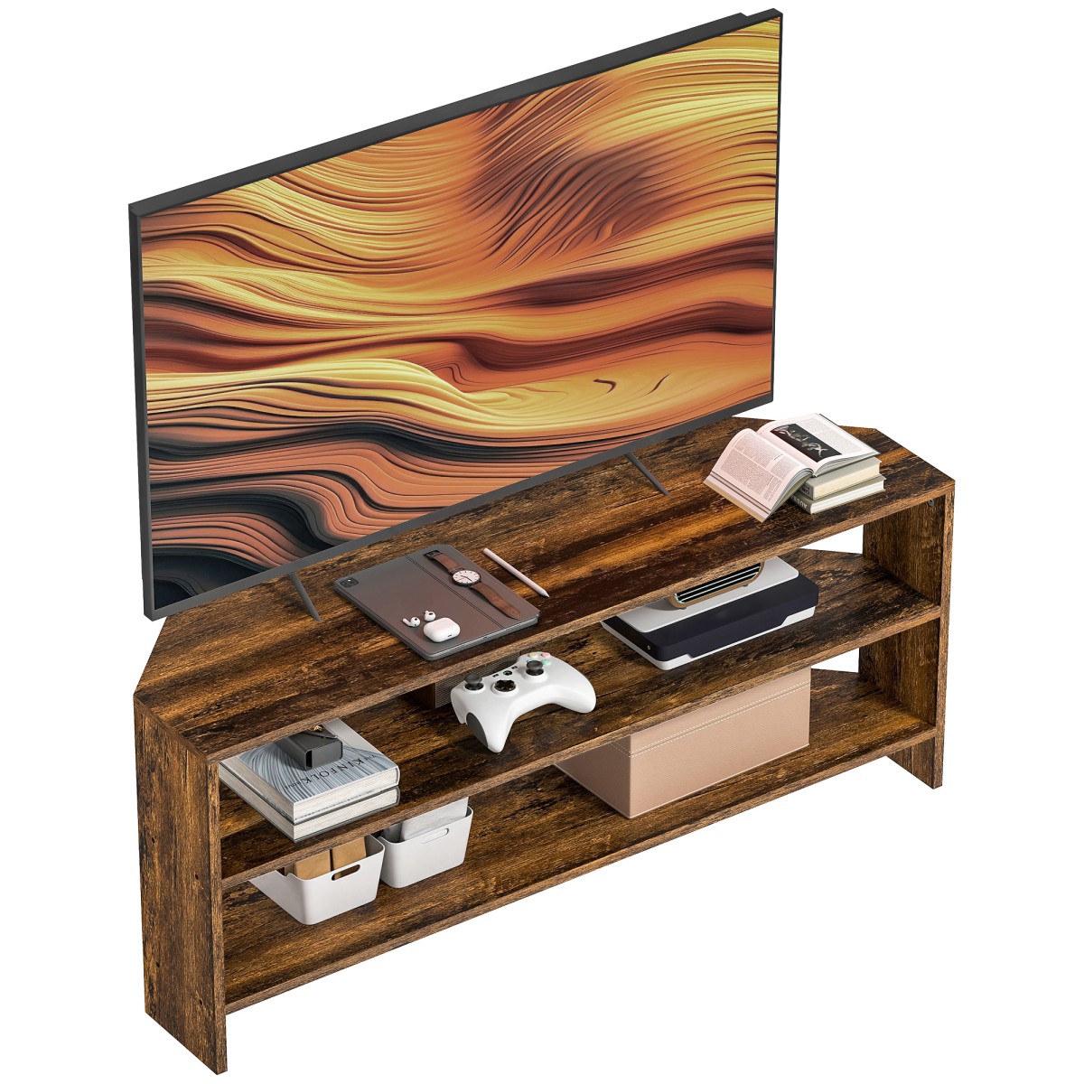 HOMCOM Corner TV Stand, TV Unit with Open Shelves for Inch TV