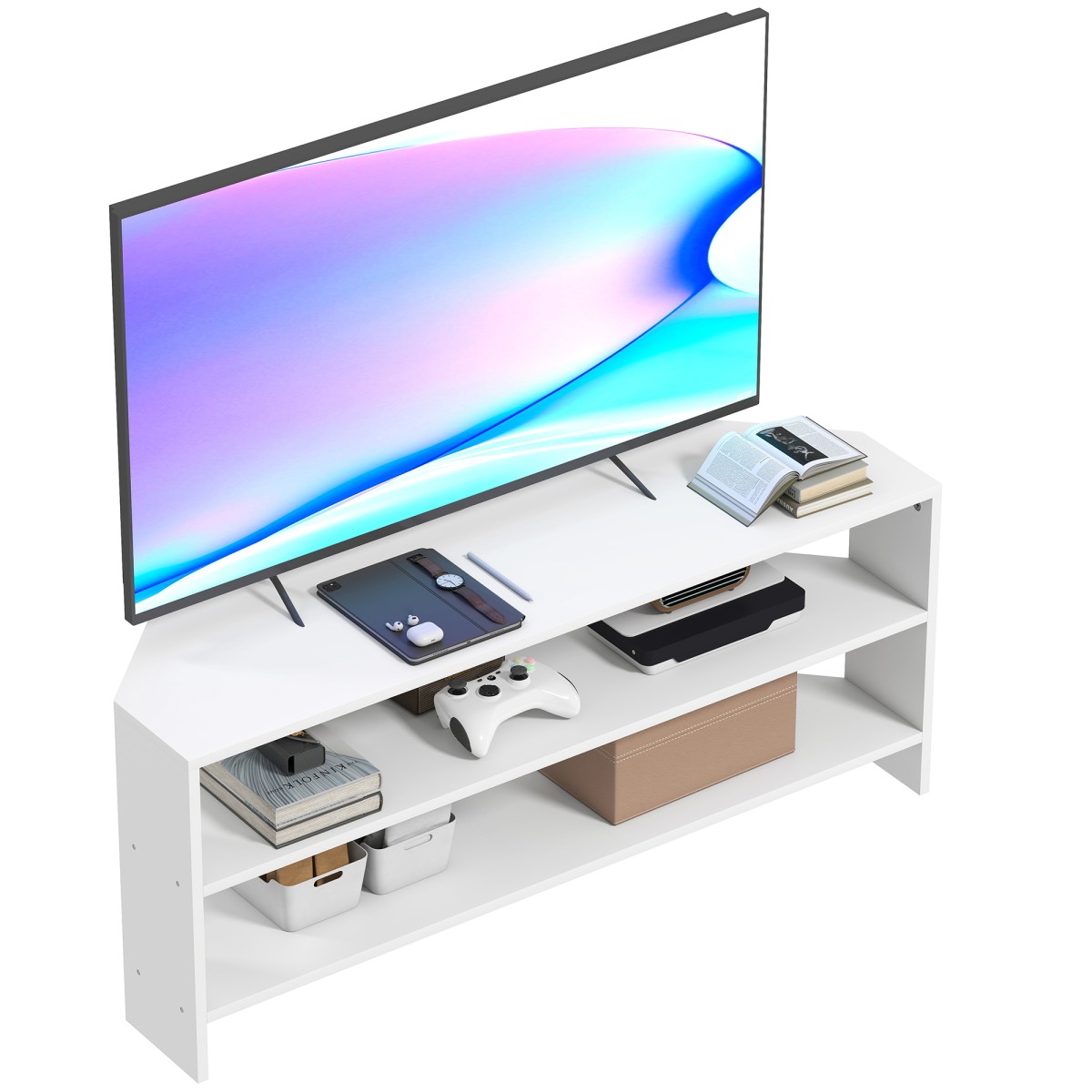 HOMCOM Corner TV Stand, TV Unit with Open Shelves for Inch TV