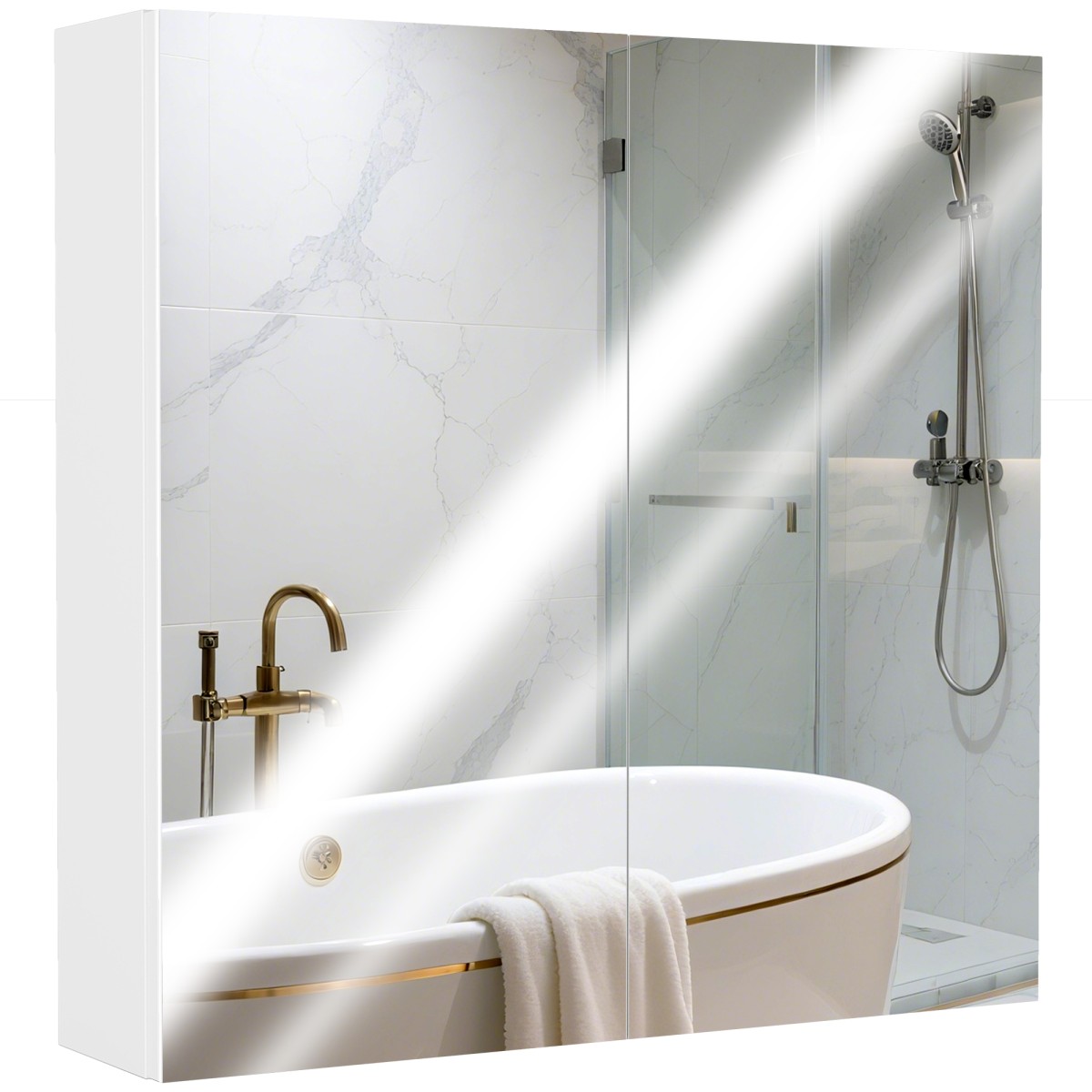 HOMCOM Bathroom Mirror Cabinet Wall Mounted, x x , White - x x