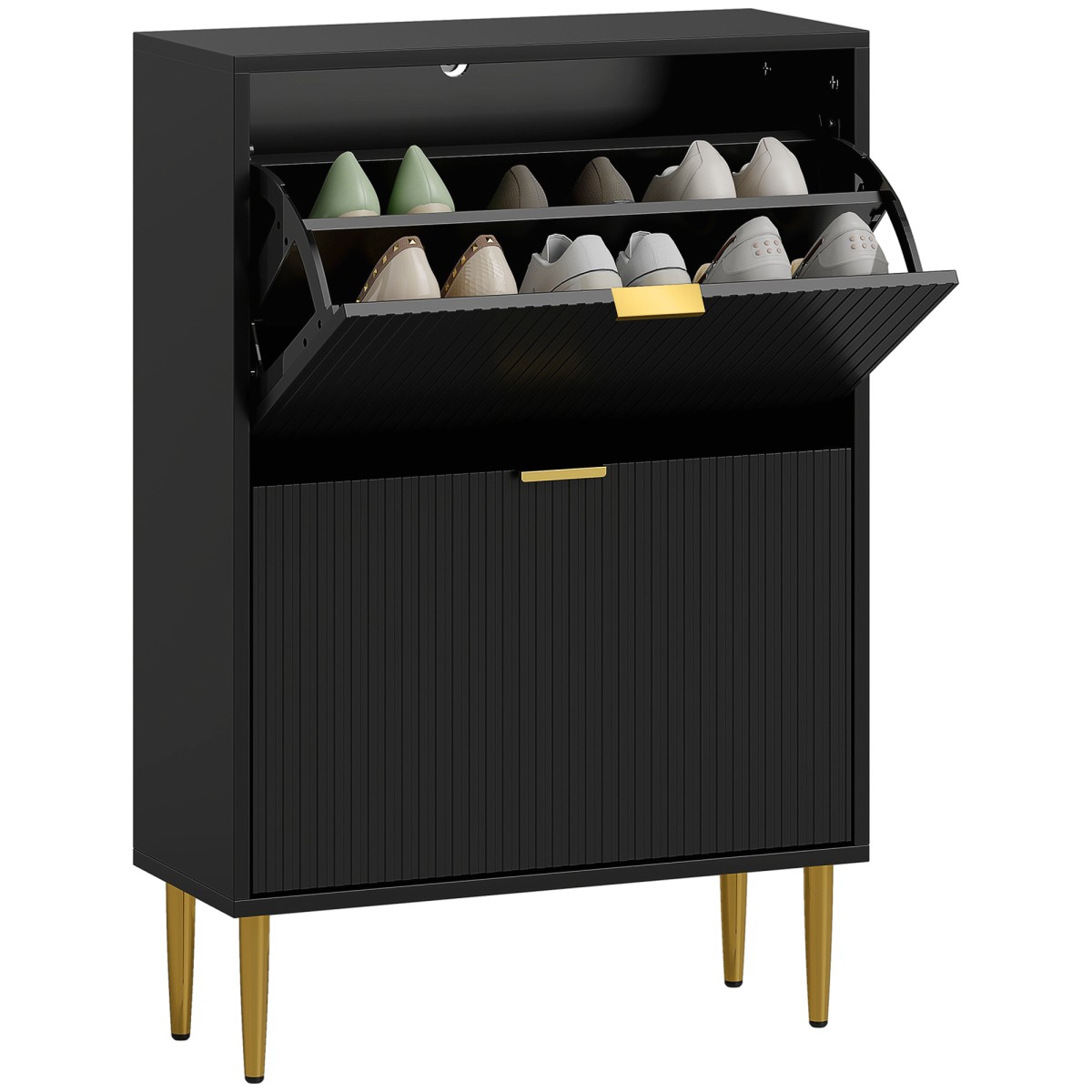 HOMCOM Slim Shoe Storage Cabinet with or or Flip Drawers for Hallway - Black W x D x .H