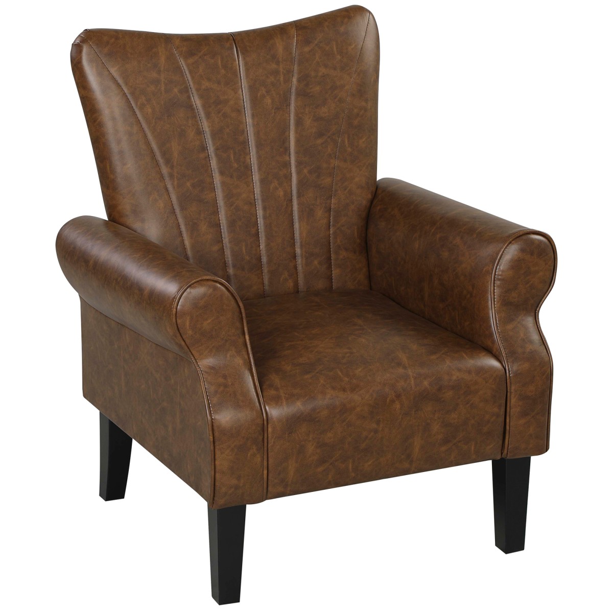 HOMCOM Upholstered Modern Accent Chair, Armchair with Wood Legs, Brown - Brown W x D x H
