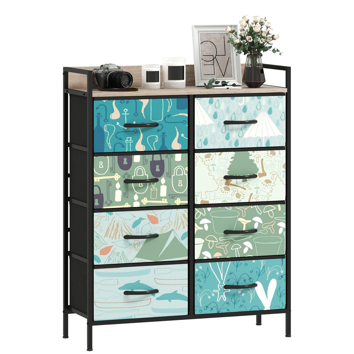 HOMCOM or or or or -Drawer Chest of Drawers, Fabric Dresser with Open Shelf - Blue W x D x H