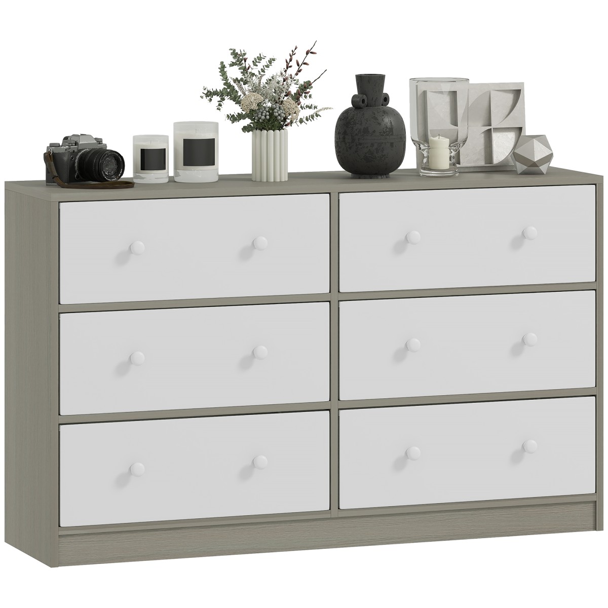 HOMCOM Chest of Drawers, or Drawer Dresser for Bedroom, Grey and Rustic Brown - Grey and Rustic Brown W x D x H