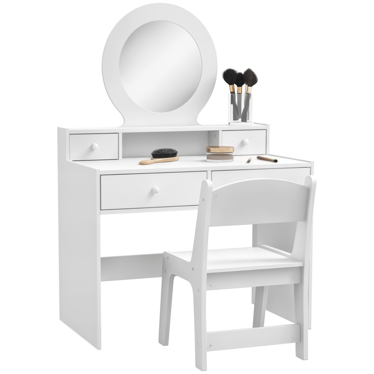 AIYAPLAY Kids Dressing Table Set w Stool, Mirror, Drawers