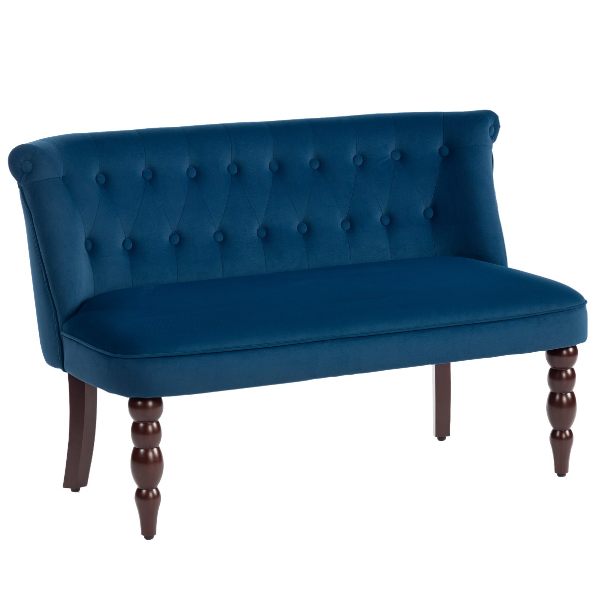 HOMCOM Velvet-Feel Two-Seat Lounger Sofa with Wood Frame - blue