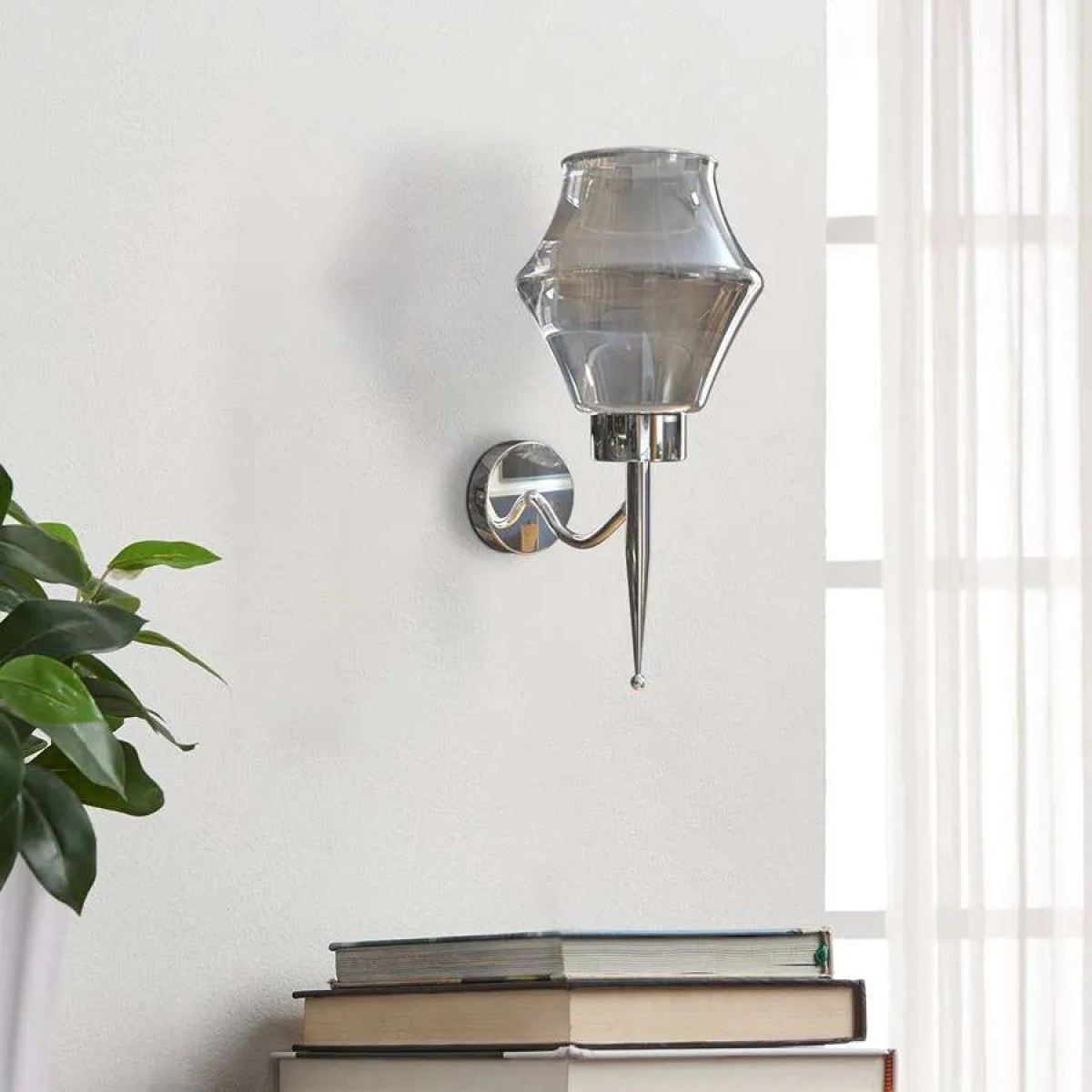 Smoky Gray Glass Wall Lamp Chrome Plating Wall Light~