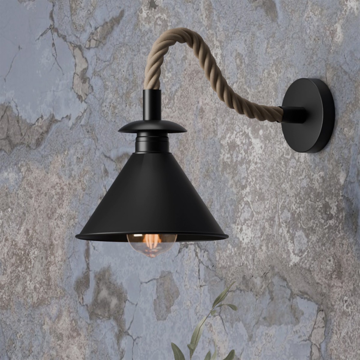 Vintage Industrial Hemp Rope Wall Sconce E Indoor Lamp ~