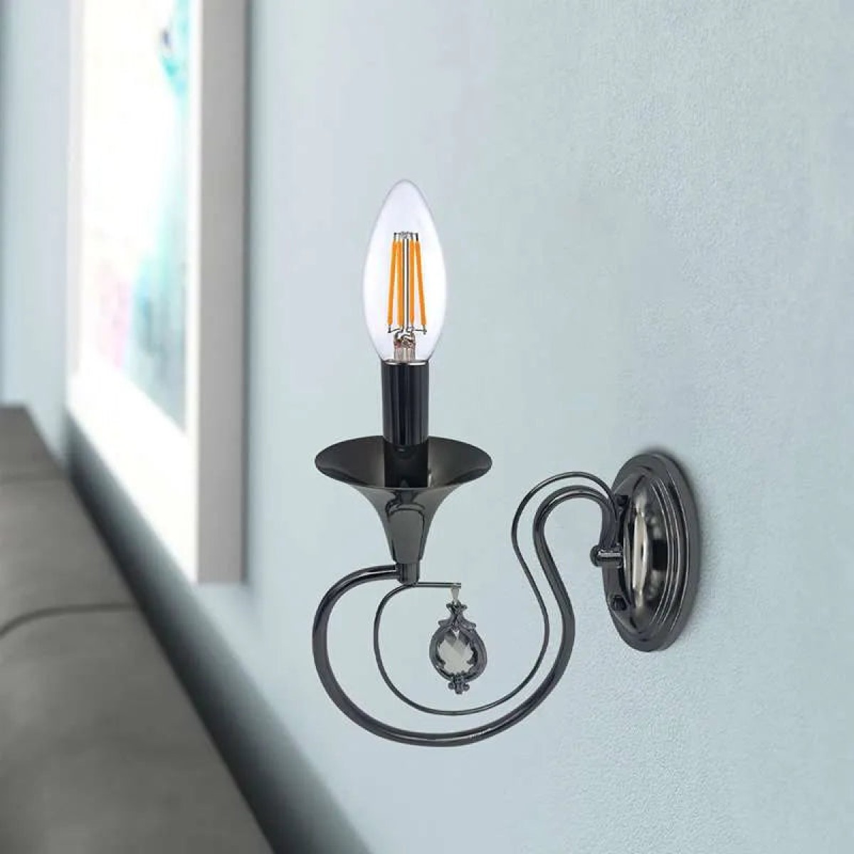 Chrome Candle Wall Light Curved Arm for Home ~
