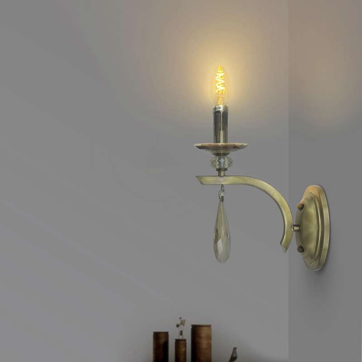 Single curved Candle wall light Single Crystal droplet for Home decorating~