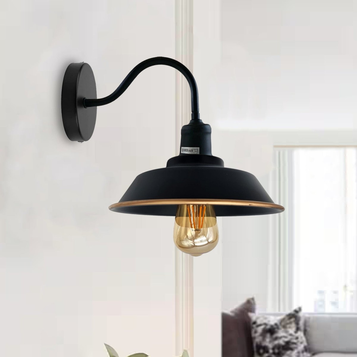 Industrial Modern Retro E Gooseneck Metal Shade Wall Light ~