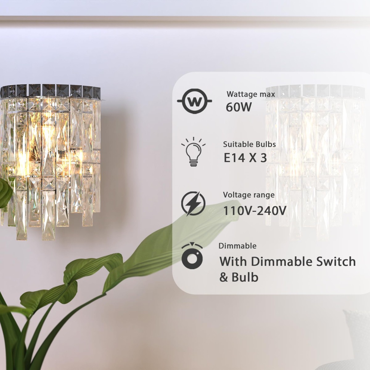 Modern LED Crystal Chandelier Wall Light ~