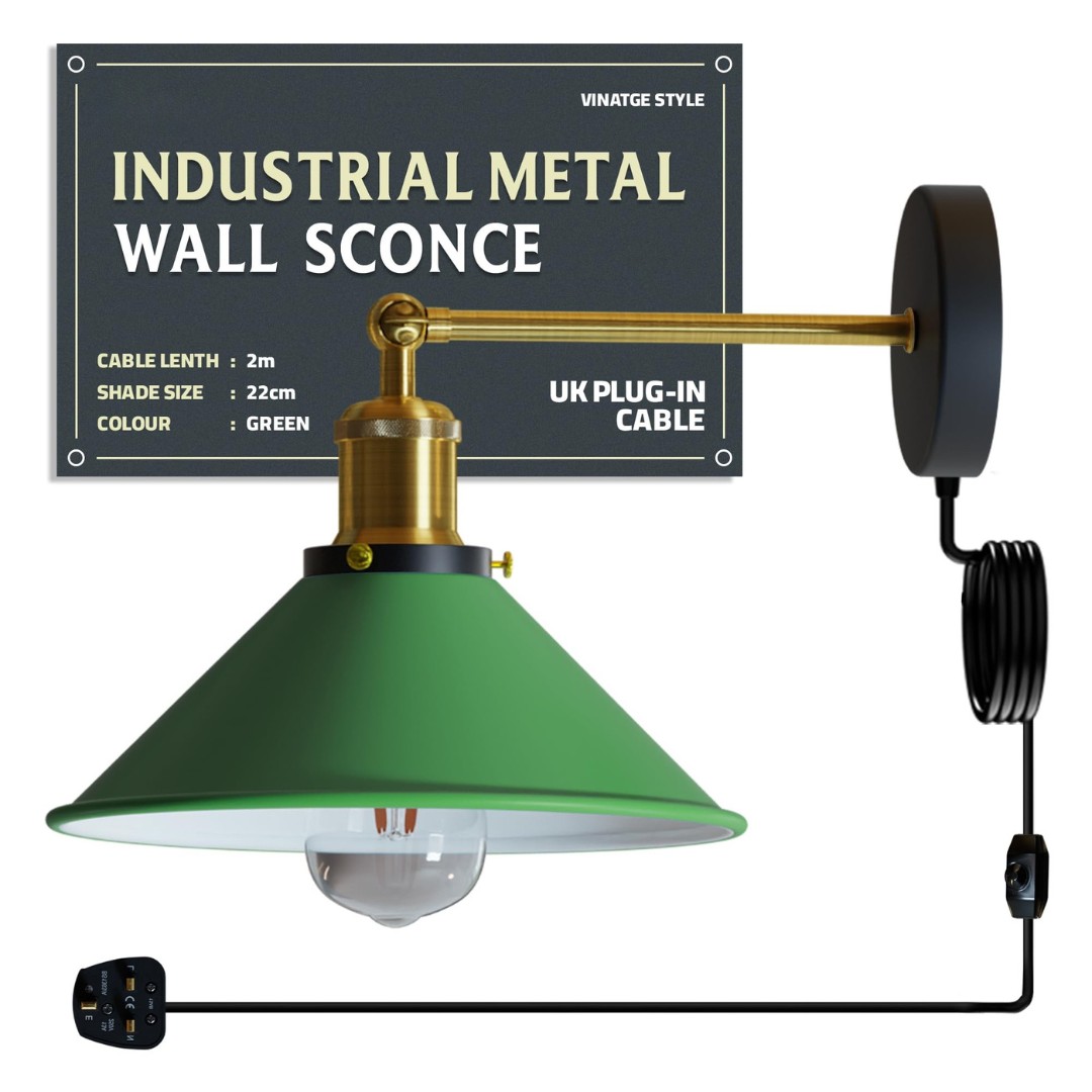 Industrial Indoor Plug in Wall Light with Dimmer ~ - White
