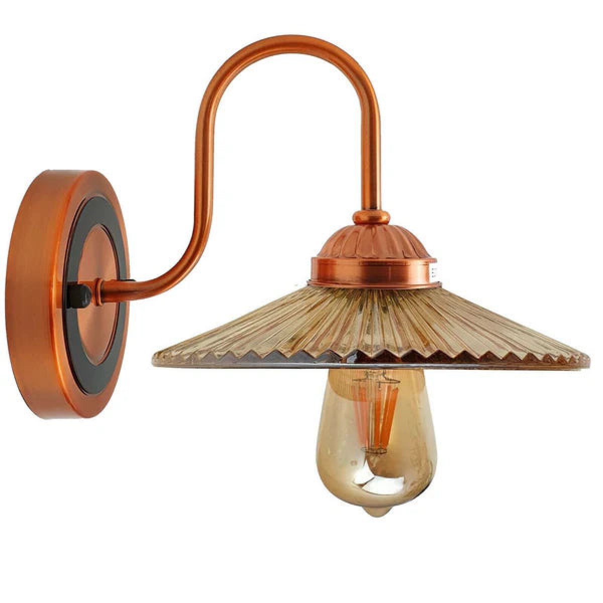 Industrial Antique Amber Glass Shades Wall Light Fixture ~