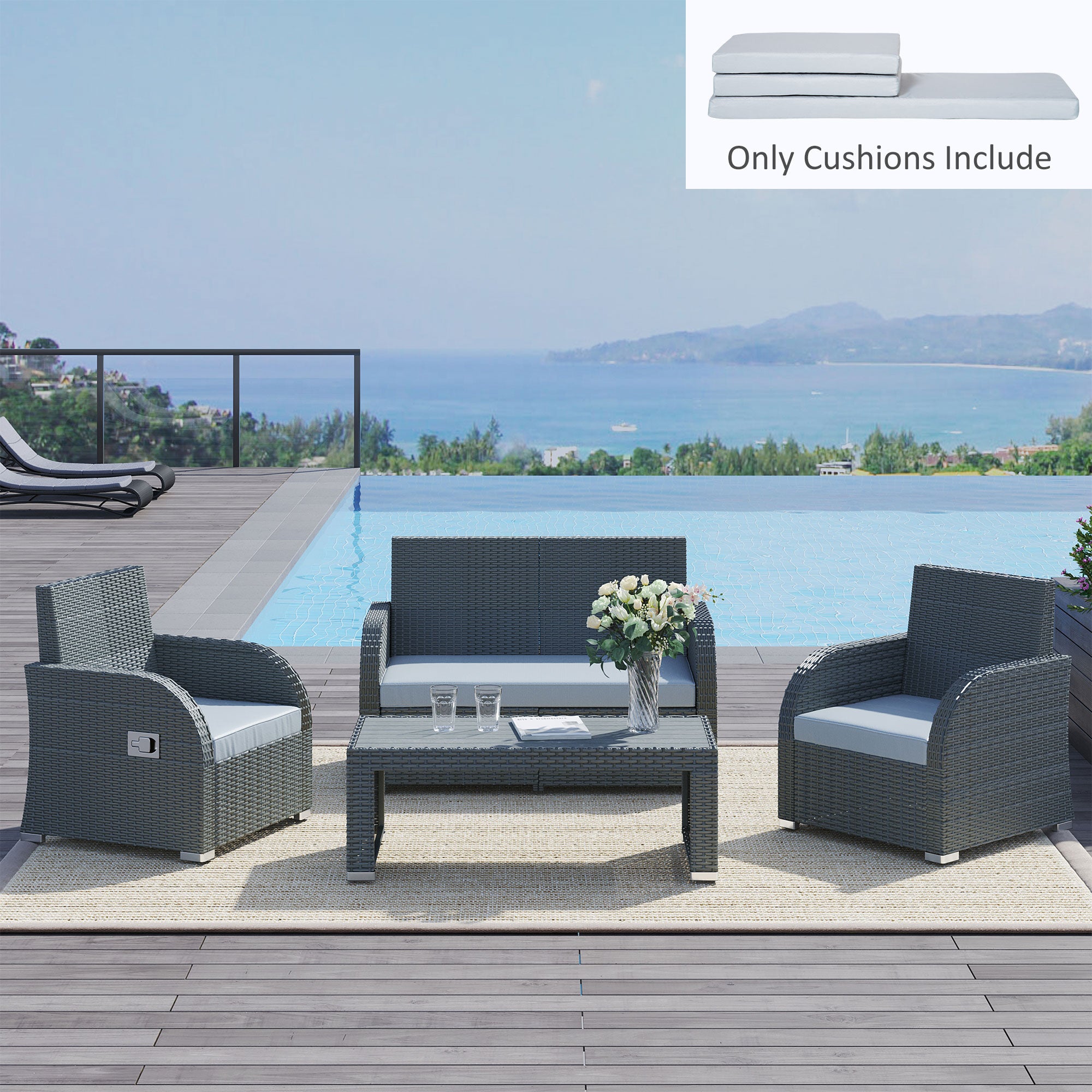MCL PCs Outdoor Seat Cushion for Rattan Furniture, Garden Furniture Cushions, Grey