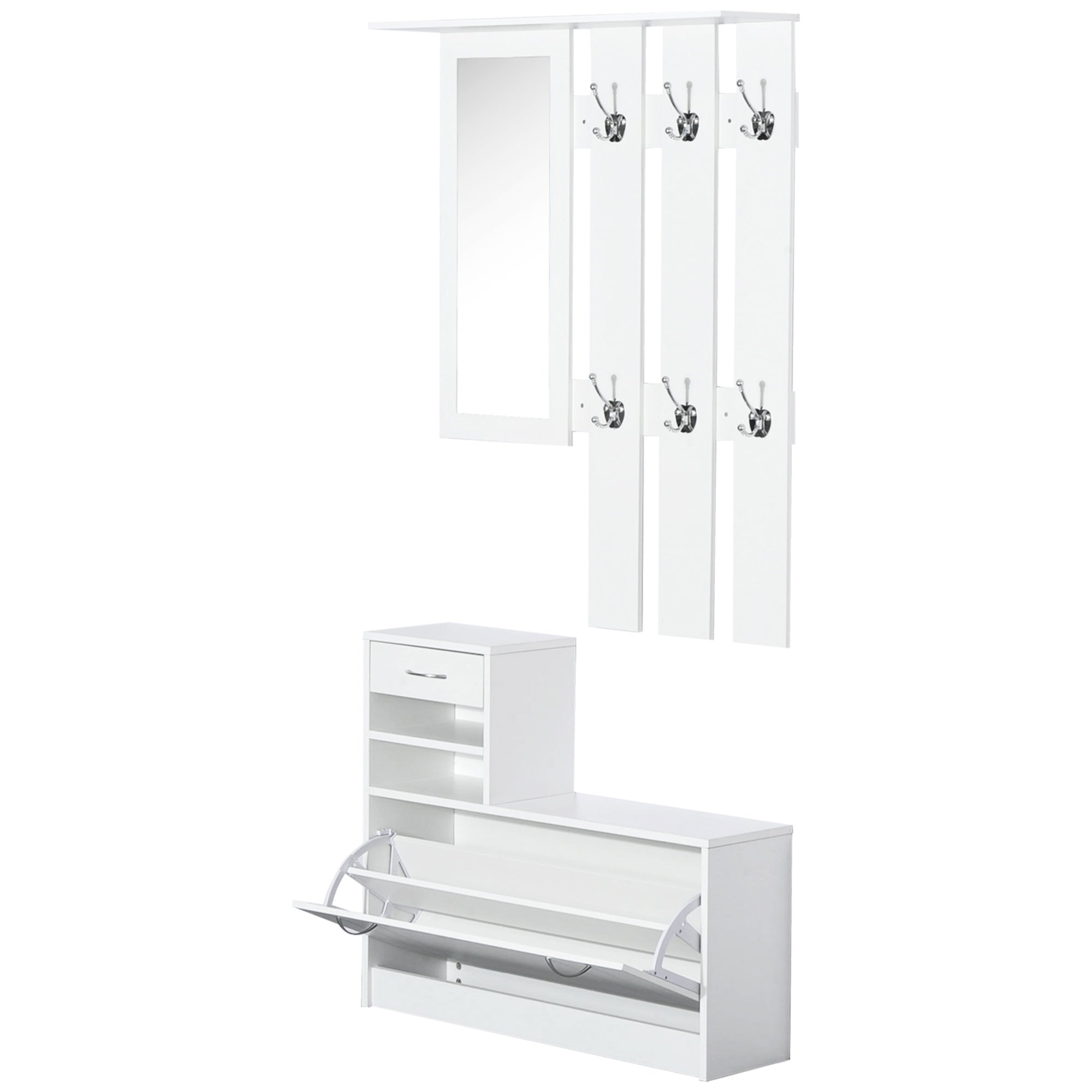MCL PC Shoes Storage Chest Cloths Rack Unit wMirror Multiple Shelves Large Storage Capacity Shoes Cabinet Hooks Cloth Rack White