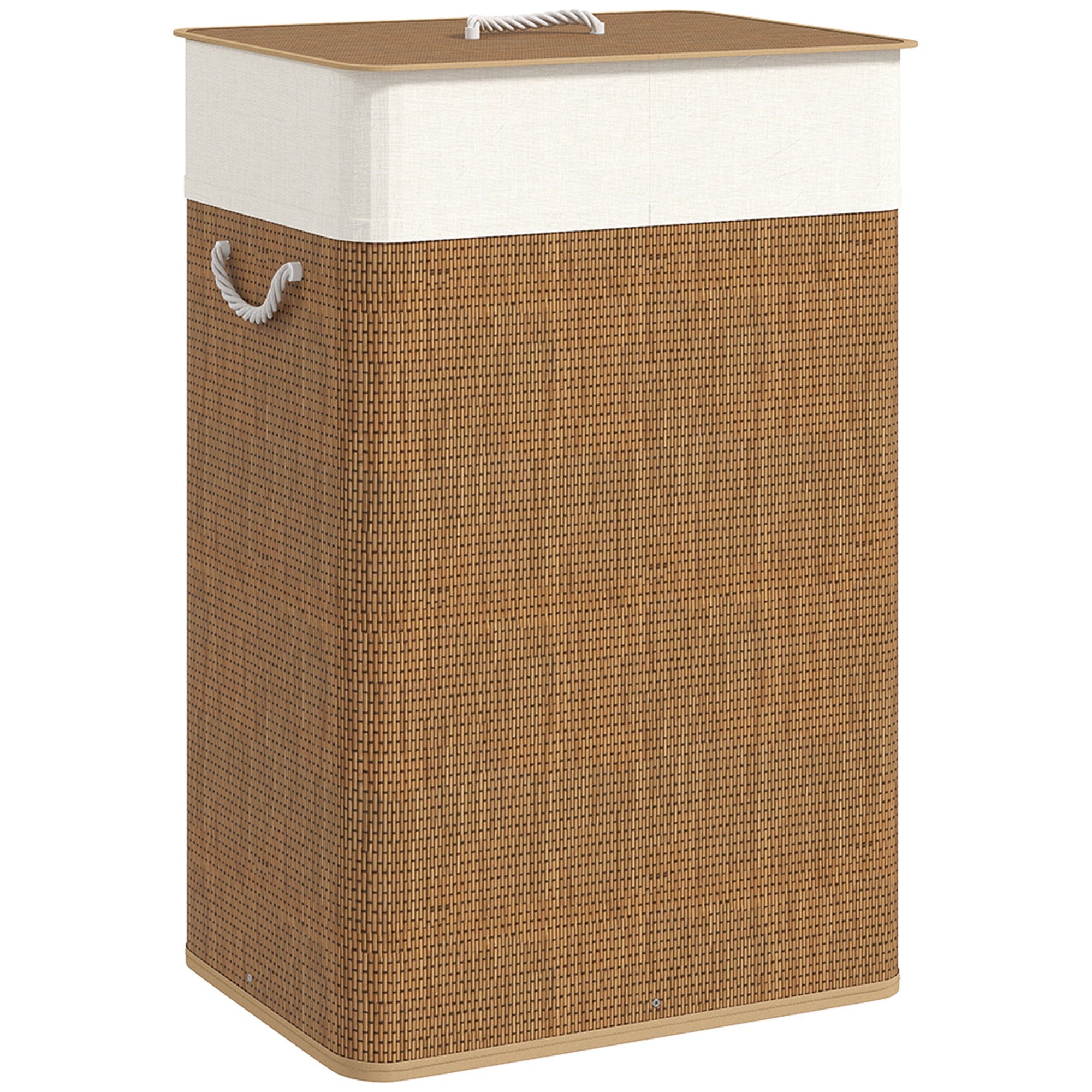 MCL Bamboo Laundry Basket with Lid, L Laundry Hamper with Rope Handles, Washing Basket with Removable Washable Liner Bag for Bathroom, Bedroom