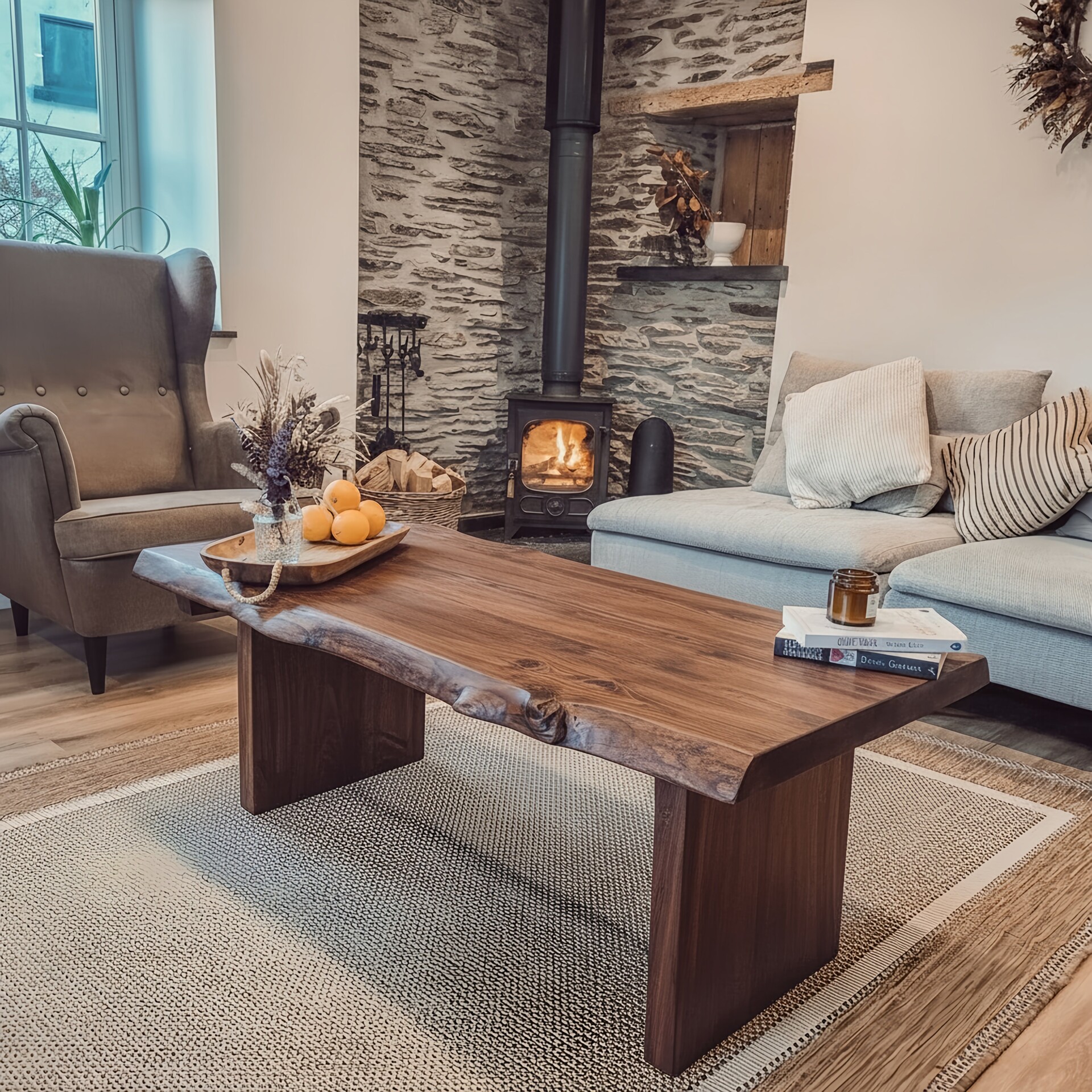 LINA Chunky Live Waney Edge Coffee Table in Walnut Colour - LXWXH Light Oak