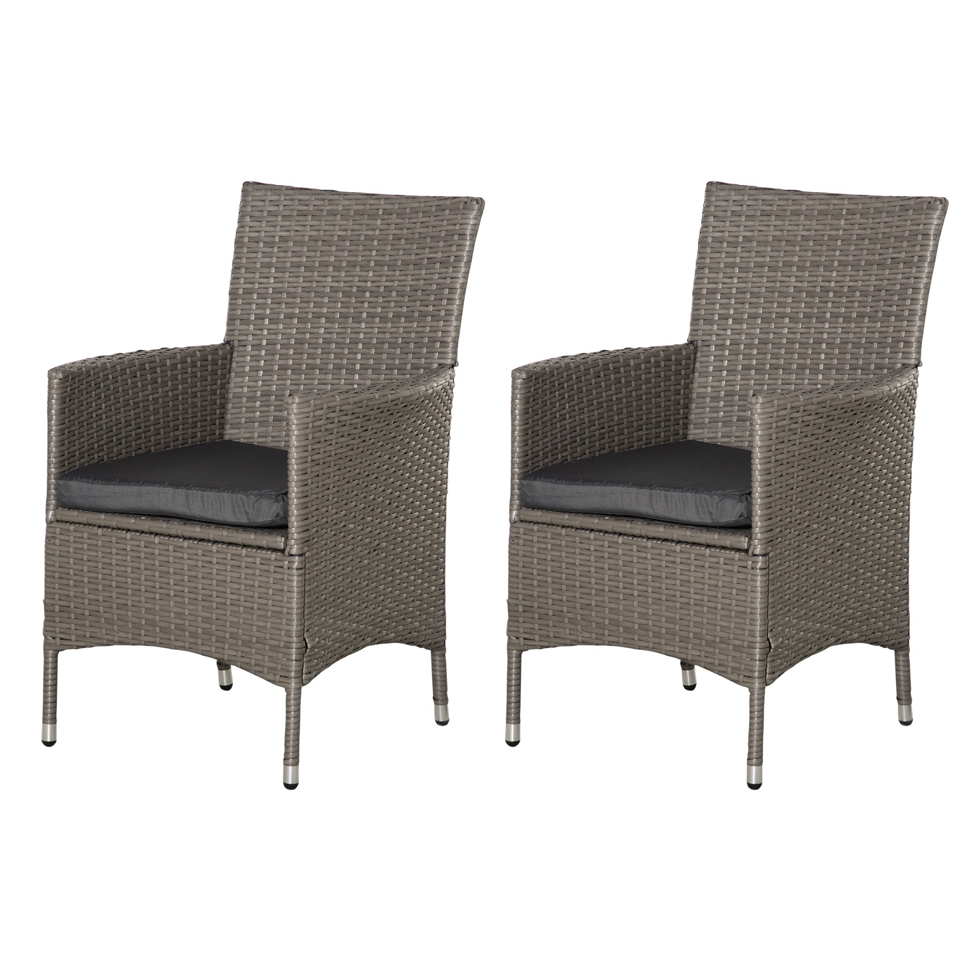 MCL Pieces Outdoor PE Rattan Dining Chairs Set with Cushion, Garden Armchair with Armrests, High Backrest, Metal Frame Patio Wicker