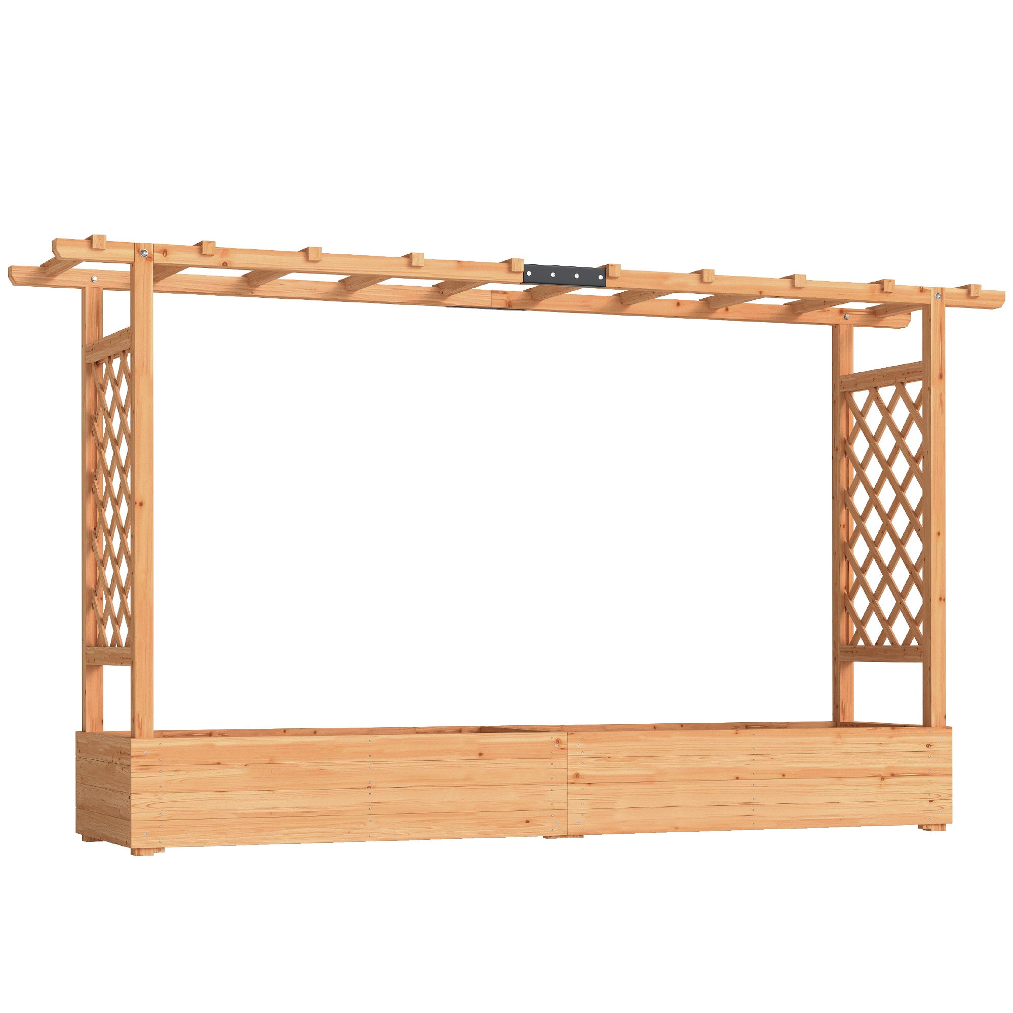 Raised Planter with Trellis, Wooden Raised Bed for Garden with Hanging Roof and Drainage Holes, Outdoor Planter Box - Natural wood finish