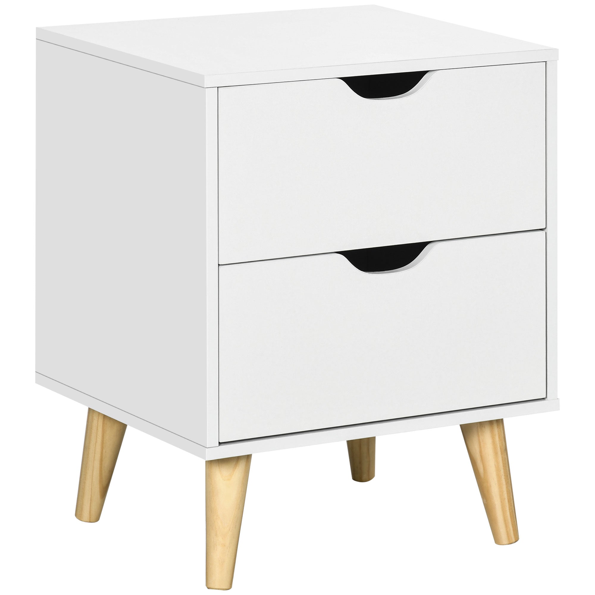 MCL Bedside Table, Bedside Cabinet with Drawers, Side End Table with Pine Wood Legs for Bedroom Living Room, White