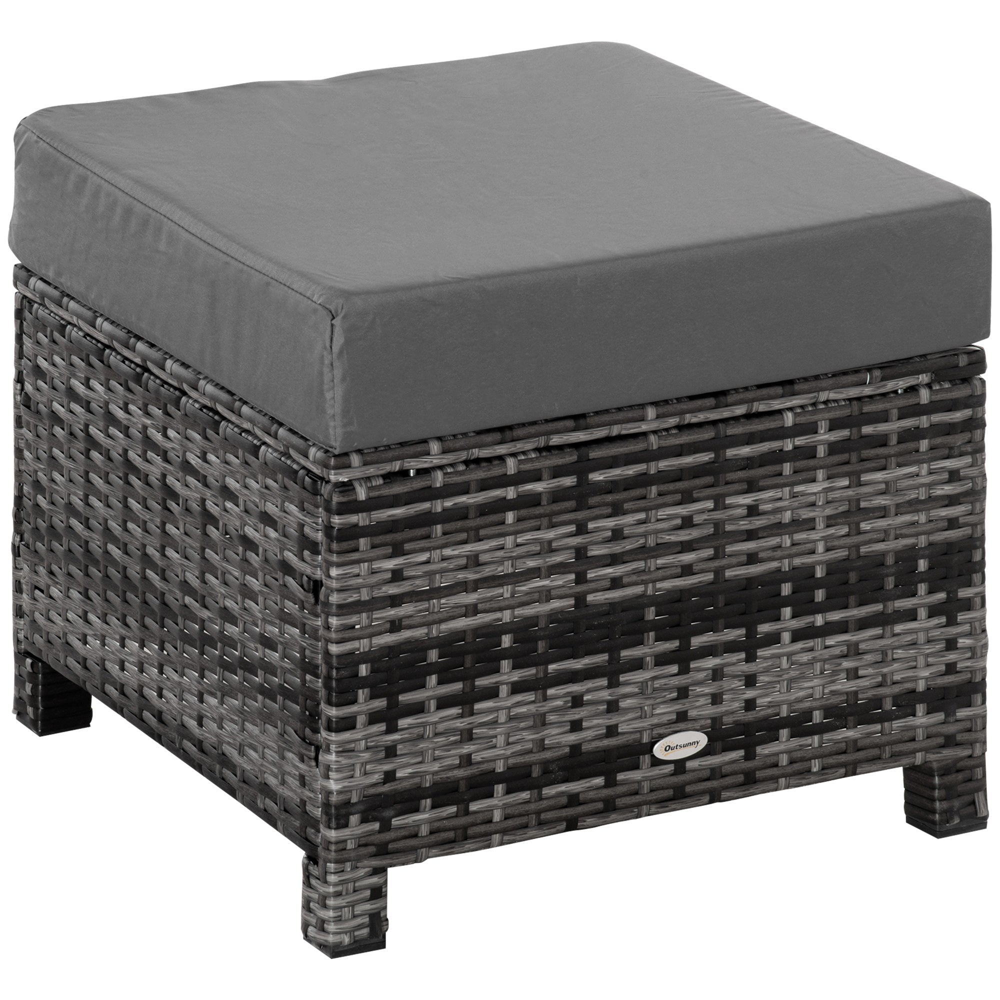 MCL Rattan Footstool Wicker Ottoman with Padded Seat Cushion Outdoor Patio Furniture for Garden Poolside Living Room, x x , Grey