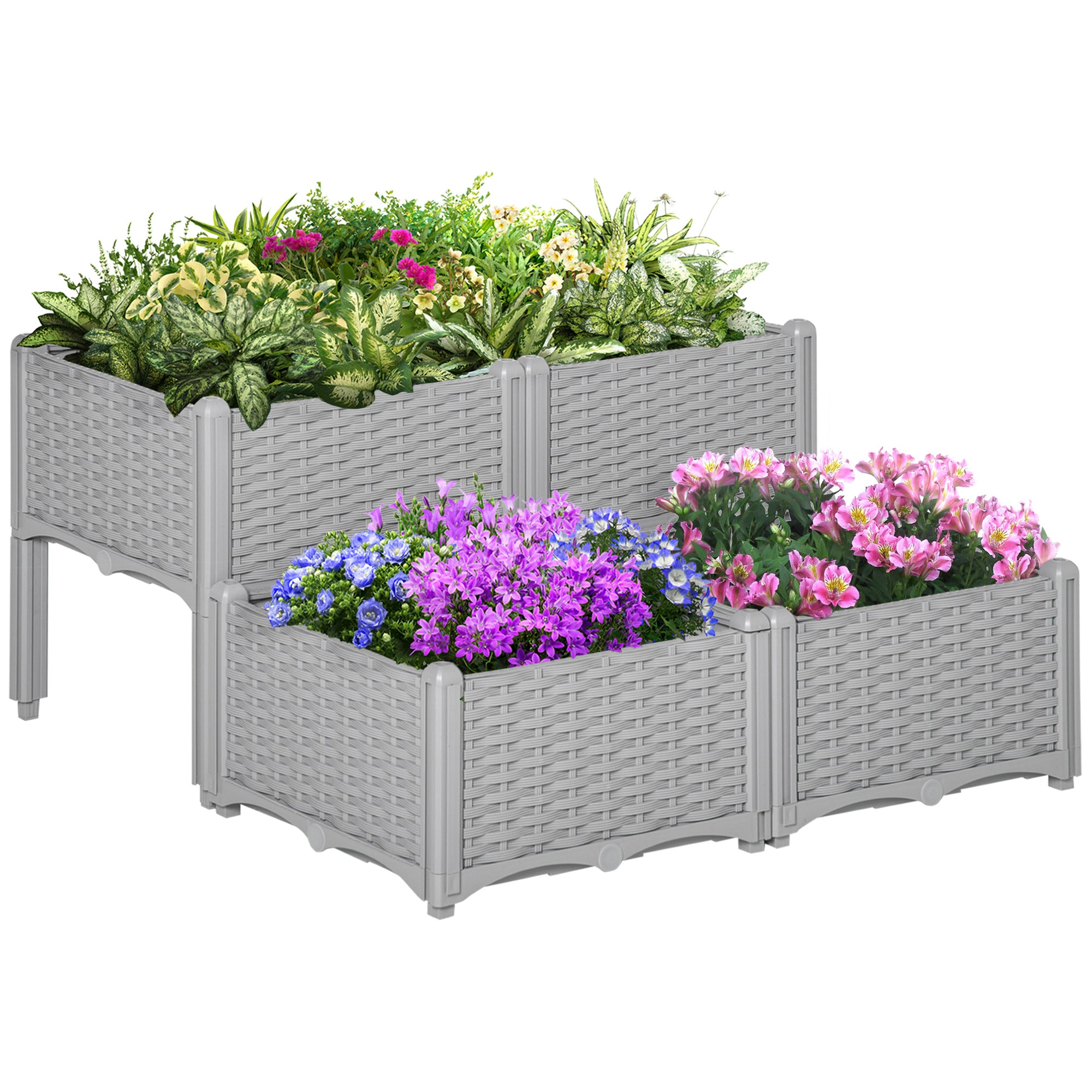 MCL Set of L Garden Raised Bed Elevated Patio Flower Plant Planter Box PP Vegetables Planting Container, Grey
