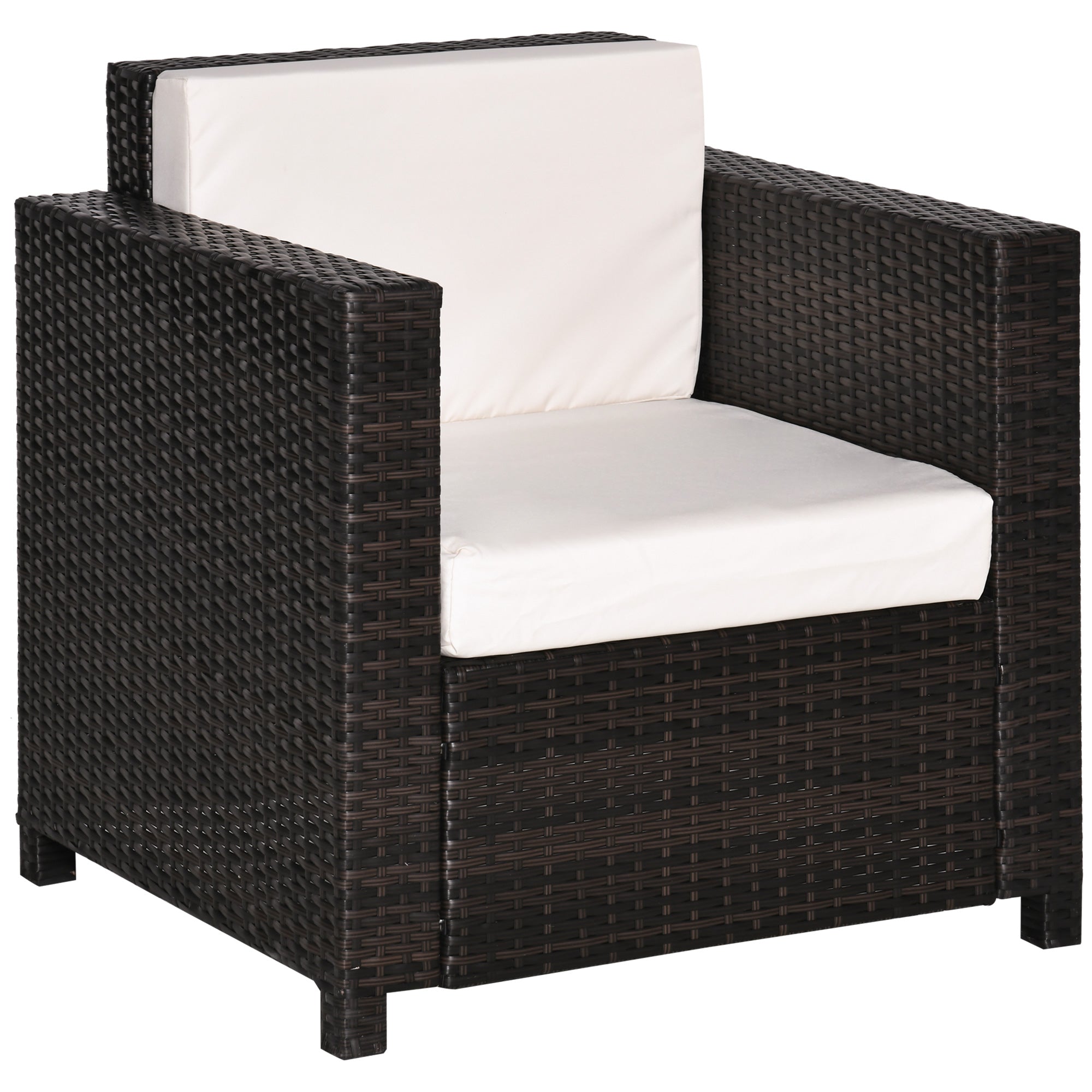 MCL Single Seater Rattan Chair, PE Wicker Garden Armchair with Thickened Cushion, All-Weather Rattan Garden Chair with Armrests, Brown