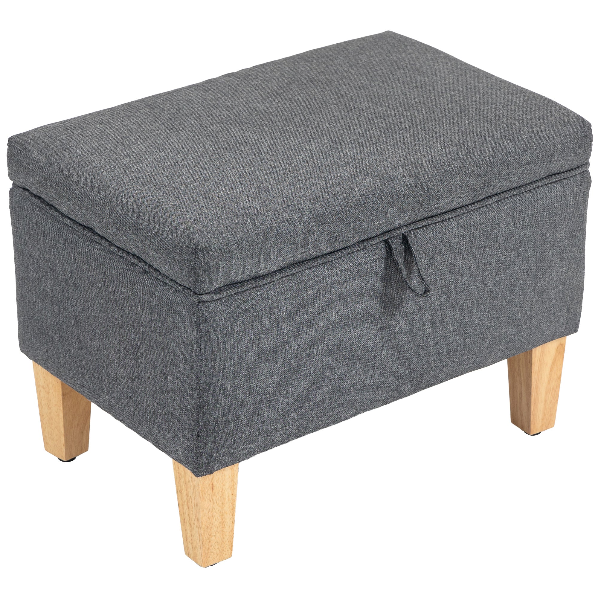 MCL L Linen Storage Ottoman Padded Footstool with Rubberwood Legs for Storage Box, Bed End, Shoe Bench, Seating, Charcoal Grey
