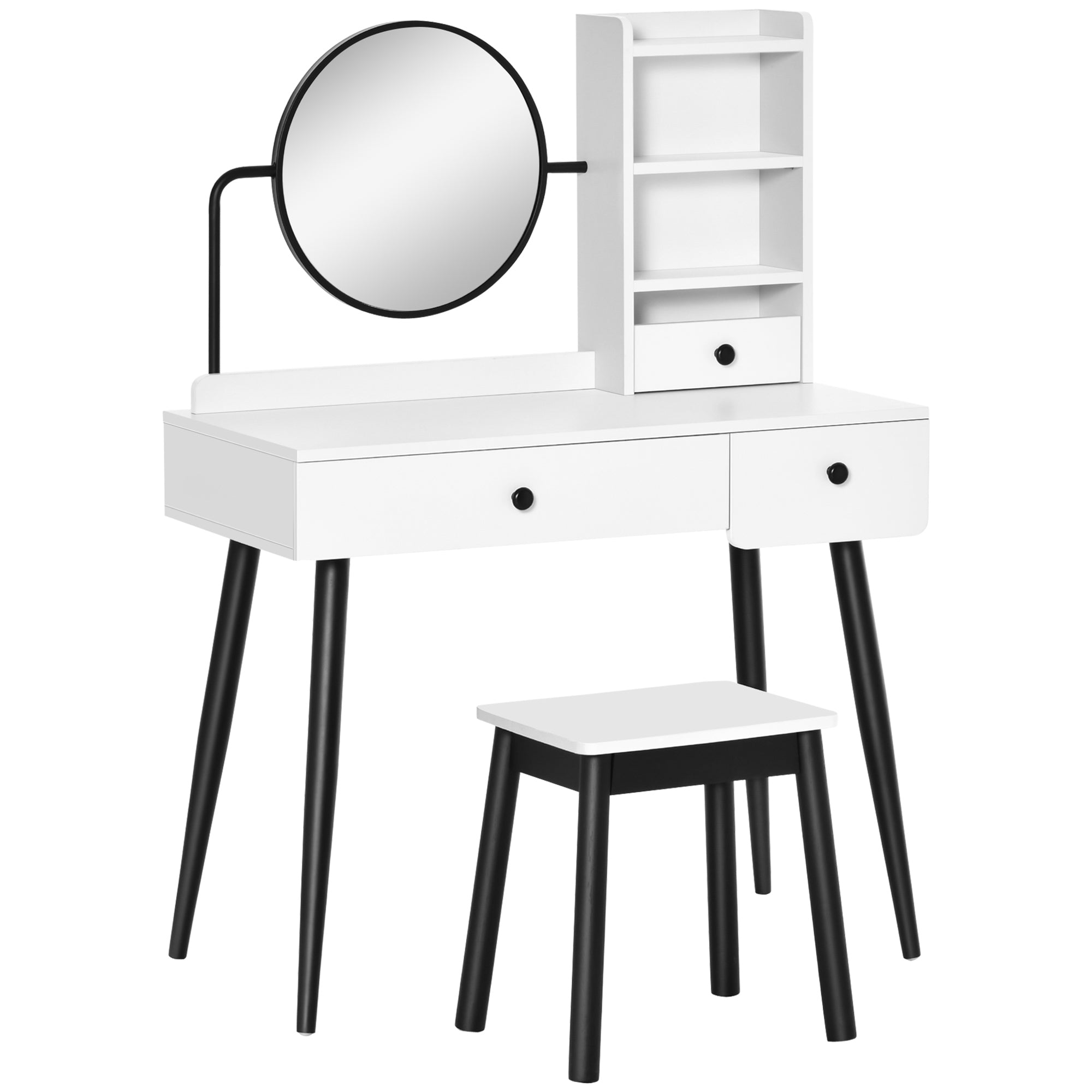 MCL Dressing Table Set with Mirror and Stool, Vanity Makeup Table with Drawers and Open Shelves for Bedroom, Living Room, White