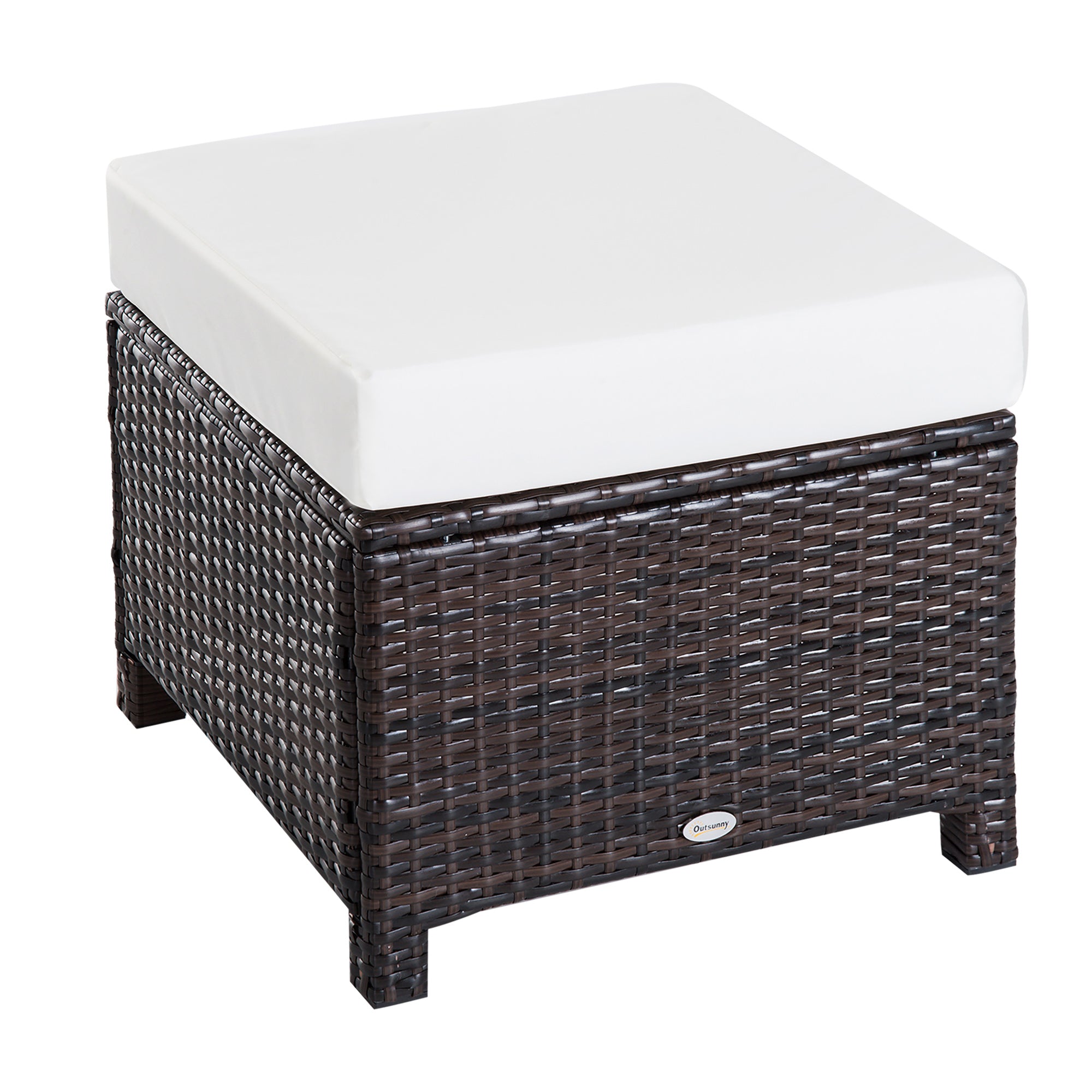 MCL Rattan Footstool Wicker Ottoman with Padded Seat Cushion Outdoor Patio Furniture for Garden Poolside Living Room, x x , Brown