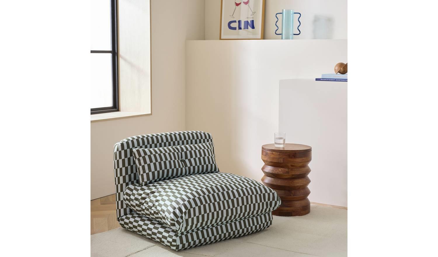 Lexi Single Fabric Chairbed Blue Green Convertible Sofa Guest Bed