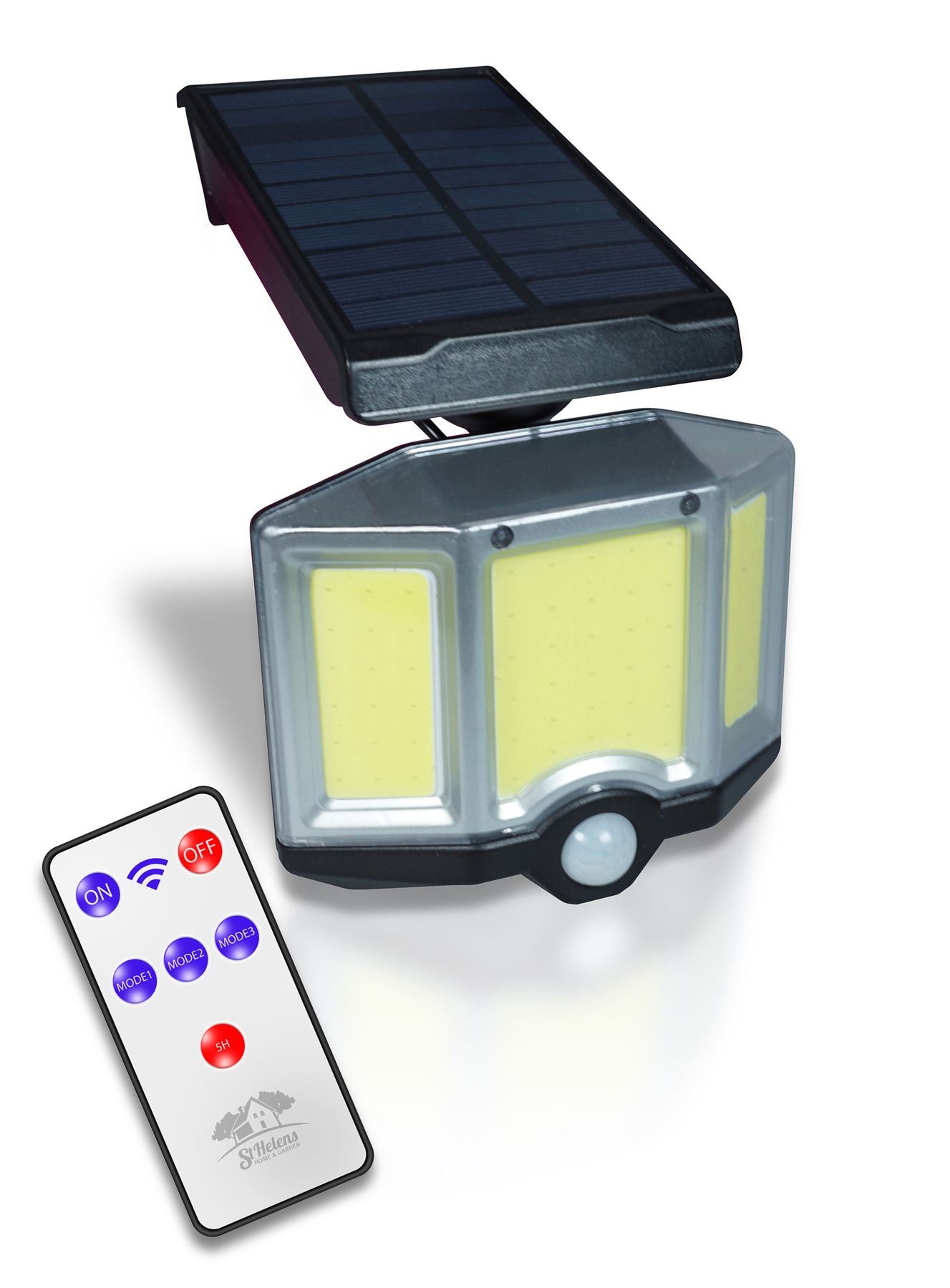 LED Solar Security Wall Light with Remote Control, DuskDawn Mode and PIR Motion Sensor