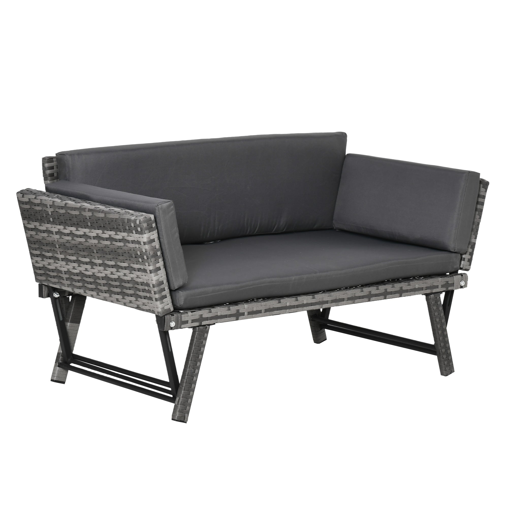 MCL Seater Rattan Sofa with Cushions, -in- PE Rattan Daybed Sofa with Left Up or Down Armrests, Garden Chaise Lounger Loveseat for