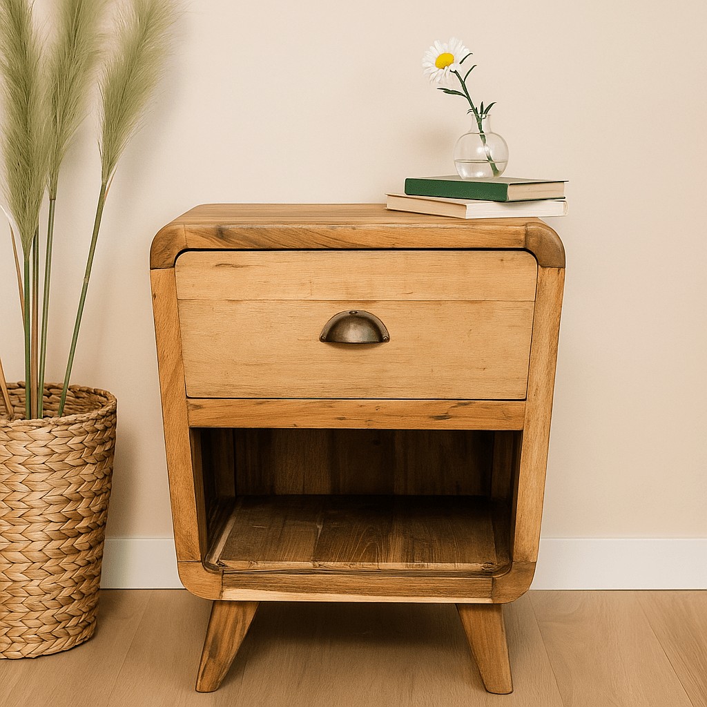Bedside Table Round Reclaimed Teak Drawer