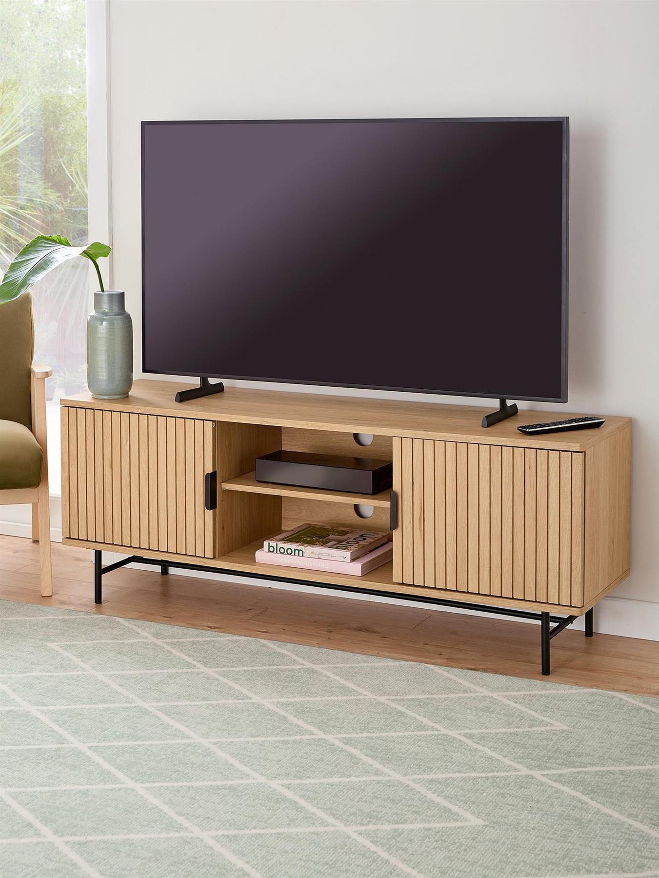 Harlow TV Unit Oak Media Stand Storage Cabinet Living Room Furniture