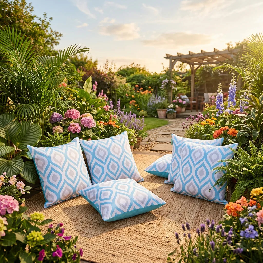 Water-Resistant Outdoor Scatter Cushions Garden Printed Cushion Patio Decorative Pillow - BlueGrey Packs