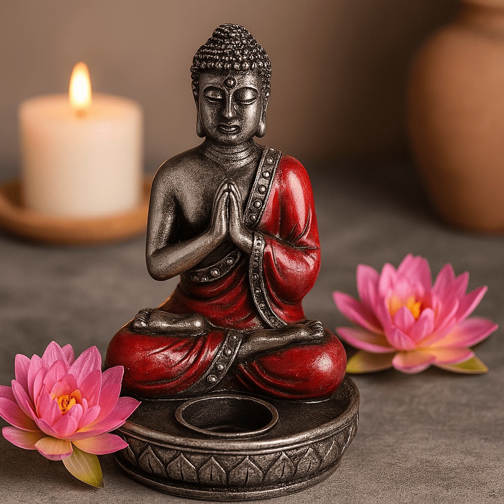 Buddha Candle Holder Red Medium Resin