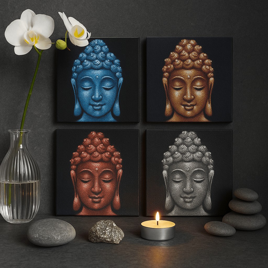 Buddha Heads Wall Art Set of , x