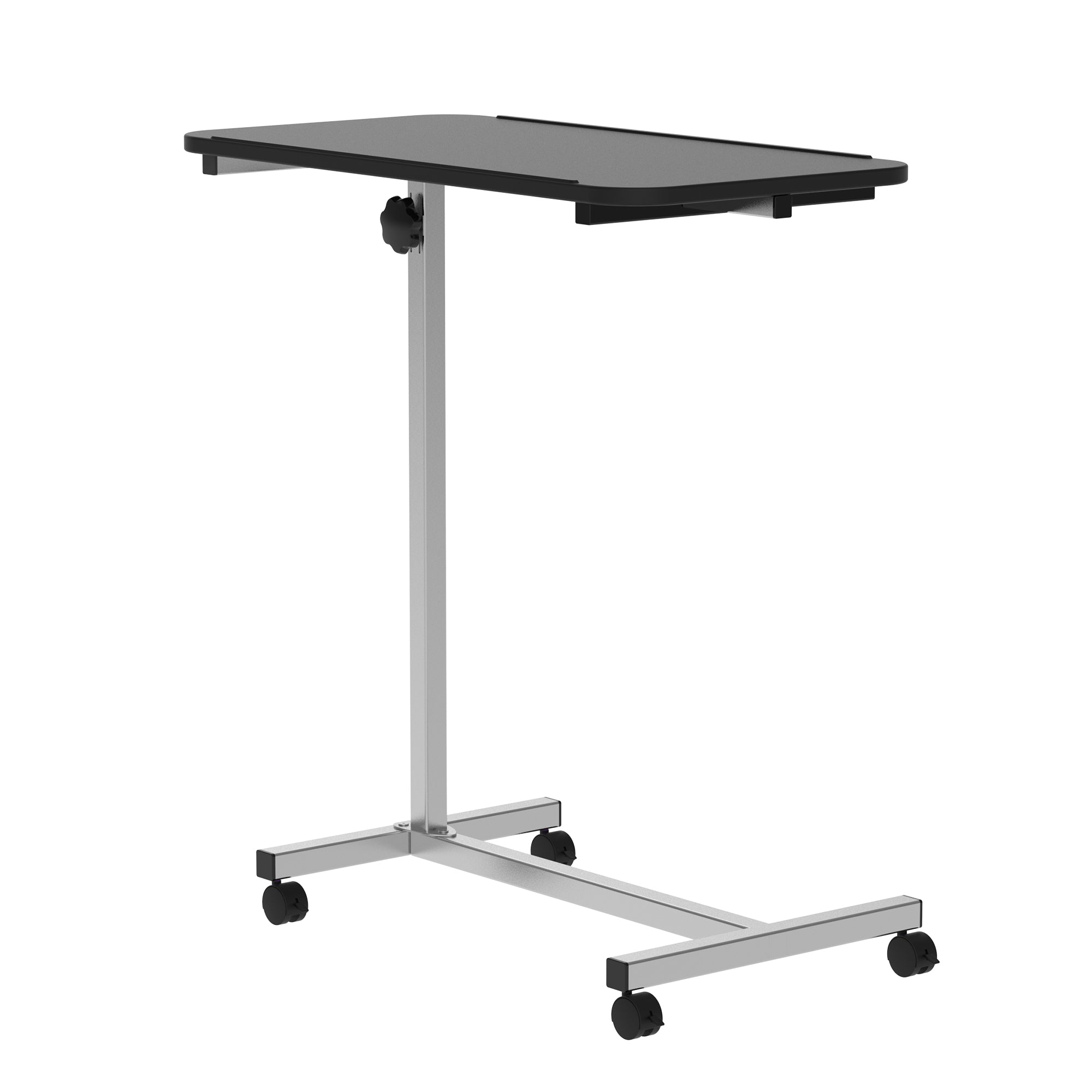 MCL Height Adjustable Over Bed Table with Wheels, C Shaped Laptop Desk, Portable Hospital Bed Table for Living Room, Bedroom, Black