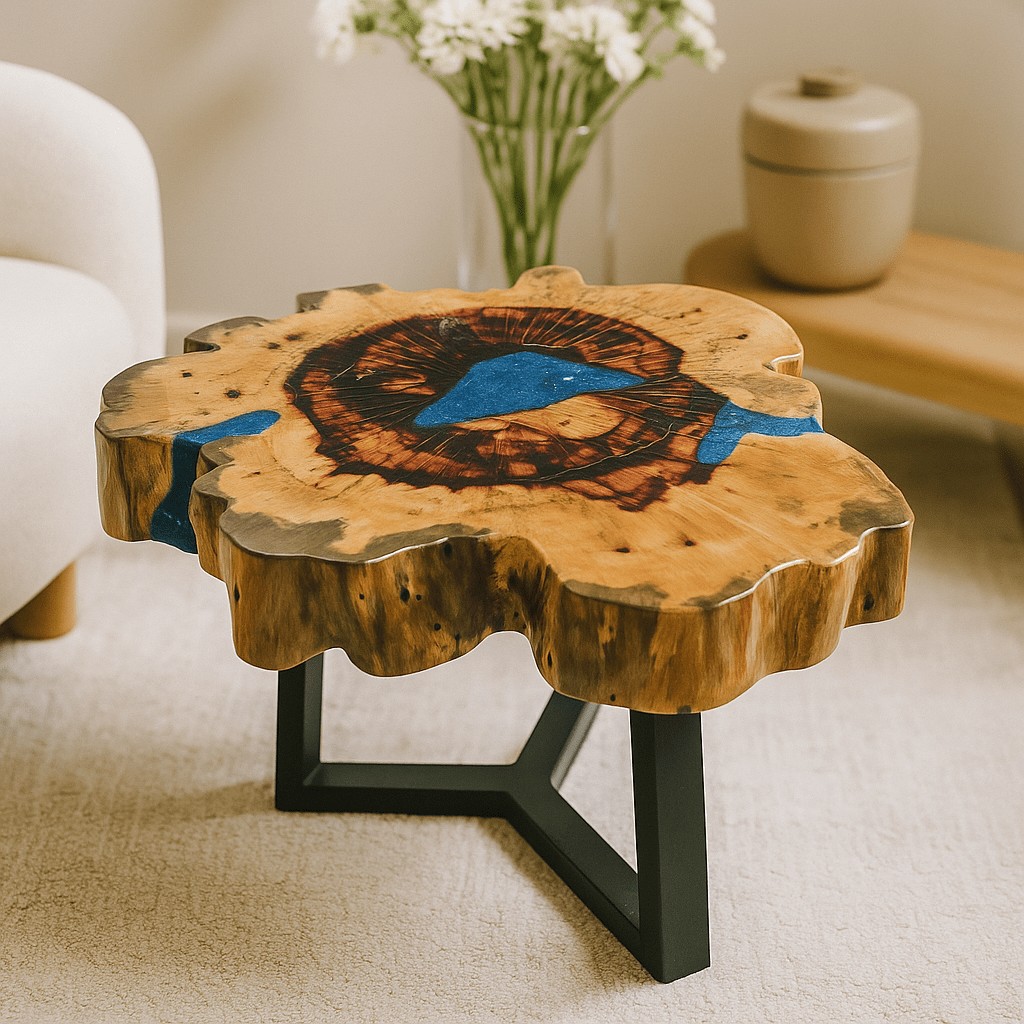 Coffee Table Tamarind Wood Sky Blue Resin