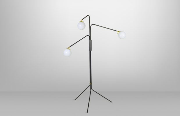 CTO Lighting Array Floor Lamp bronze with satin brass details and shiny opal glass - plug