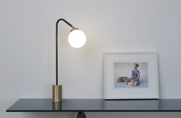 CTO Lighting Array Single Table Lamp bronze with bronze details and shiny opal glass - amp plug