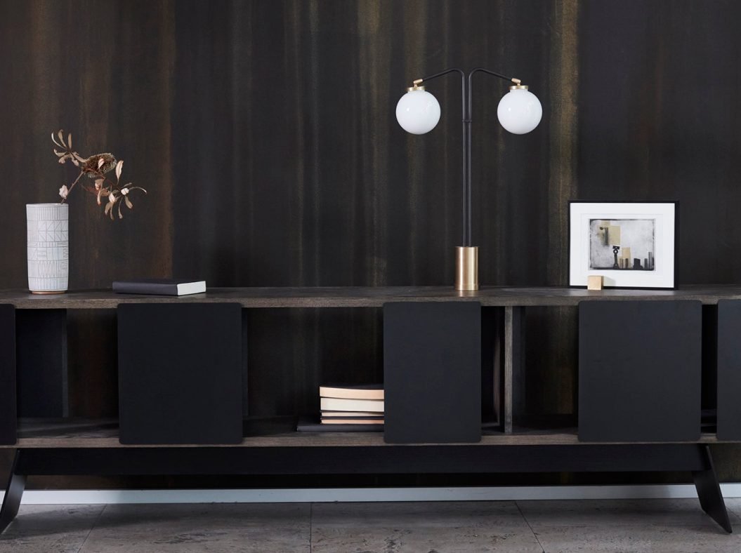 CTO Lighting Array Twin Table Lamp bronze with bronze details and shiny opal glass - amp plug